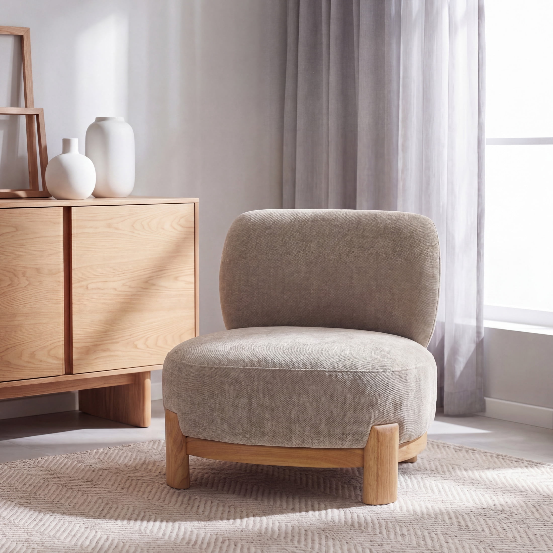 Christopher Knight Home Modern Upholstered Armless Accent Chair with Wood Legs, Wide Seat, Light Brown