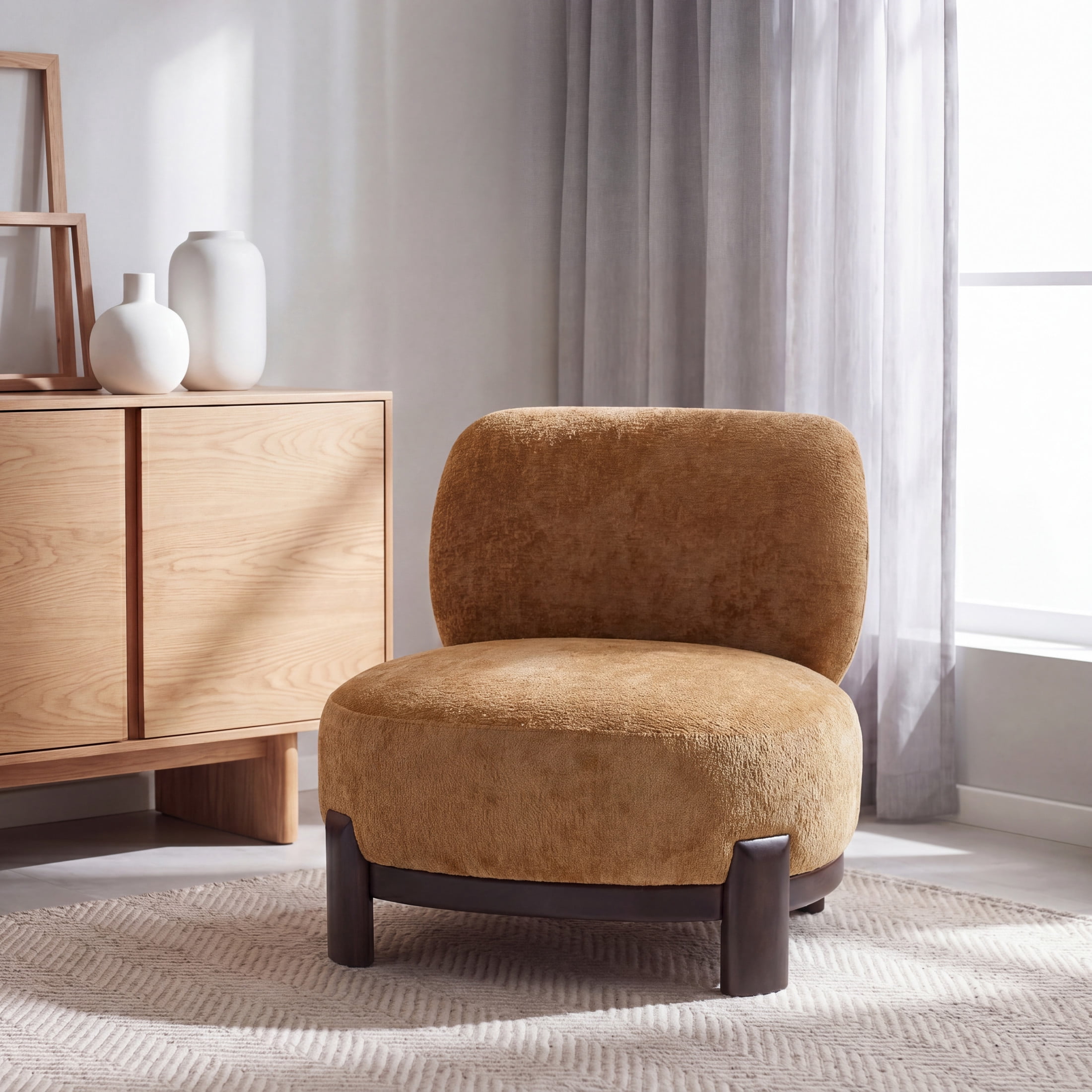 Christopher Knight Home Modern Upholstered Armless Accent Chair with Wood Legs, Wide Seat, Pumpkin Yellow
