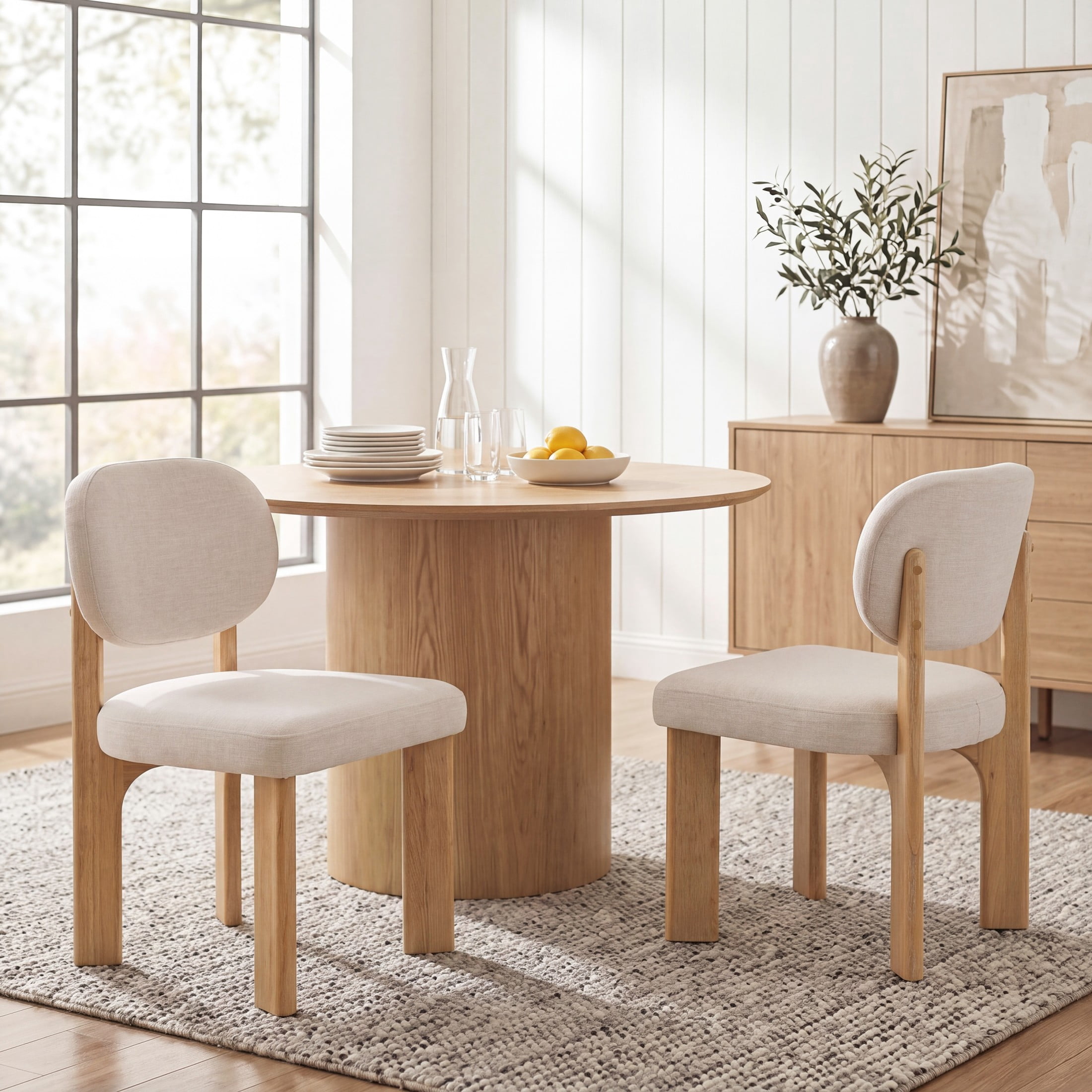 Christopher Knight Home Modern Upholstered Armless Dining Chairs, Wood Frame, Natural+Beige, Set of 2