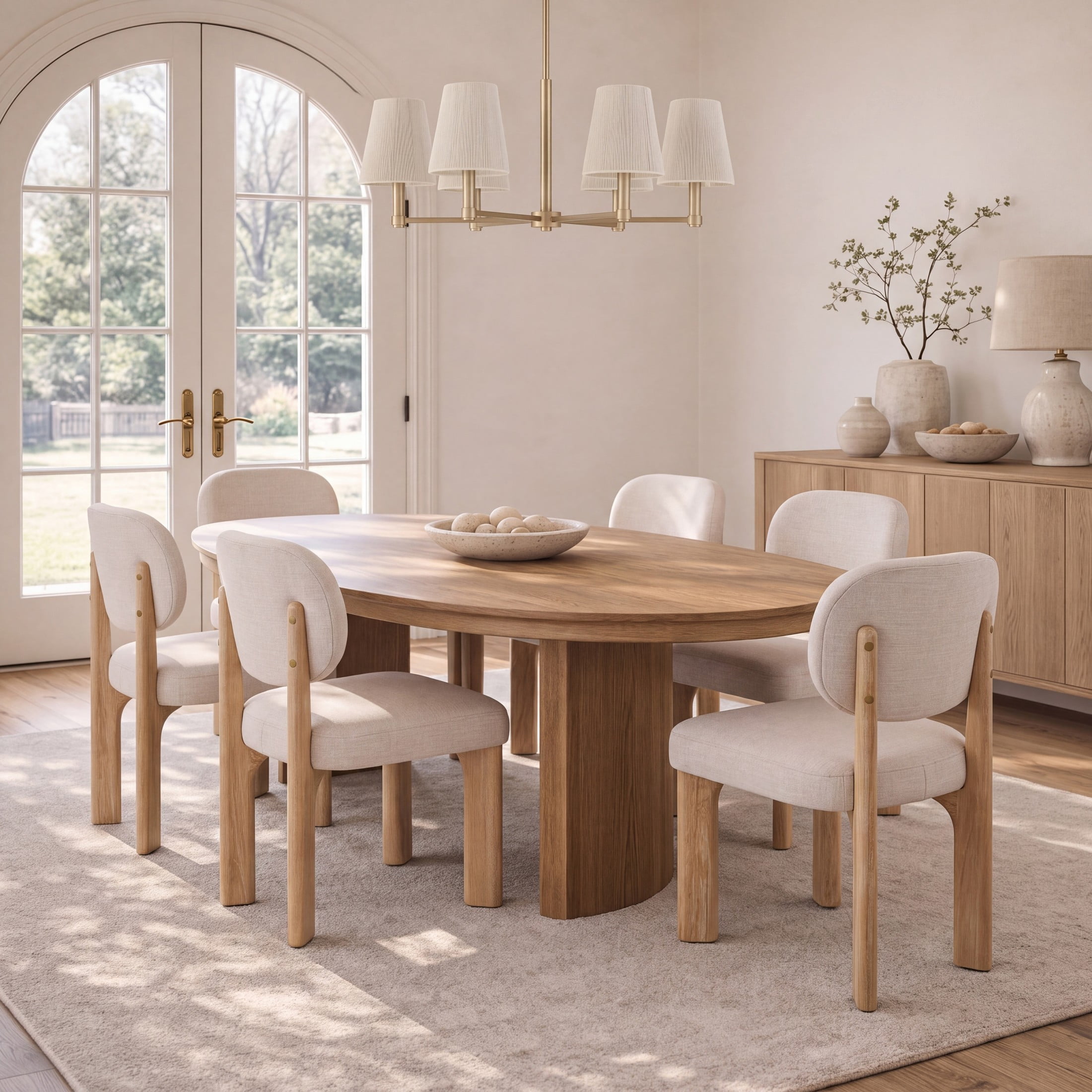 Christopher Knight Home Modern Upholstered Armless Dining Chairs, Wood Frame, Natural+Beige, Set of 6