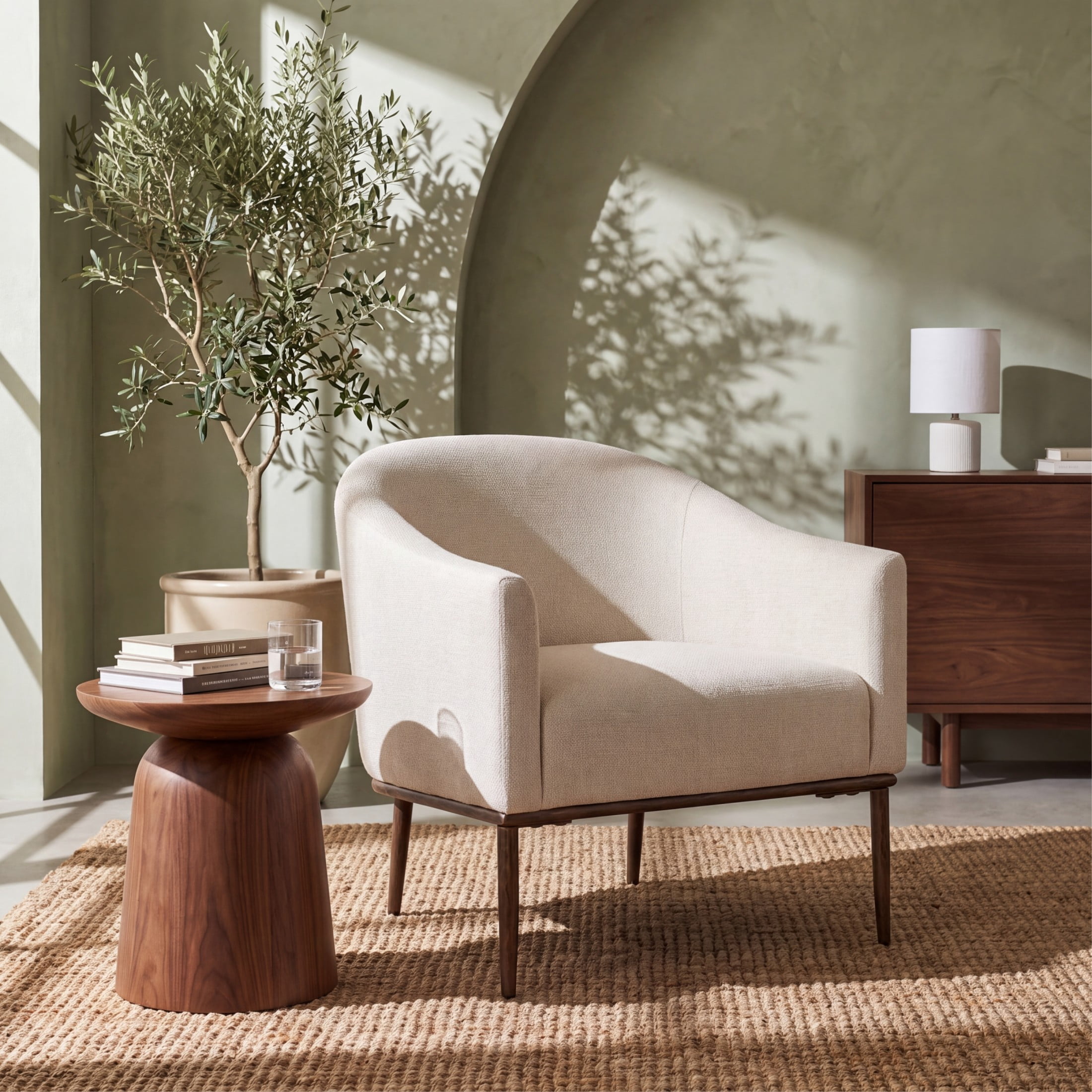 Christopher Knight Home Modern Upholstered Barrel Accent Armchair with Hammered Metal Base, Ivory