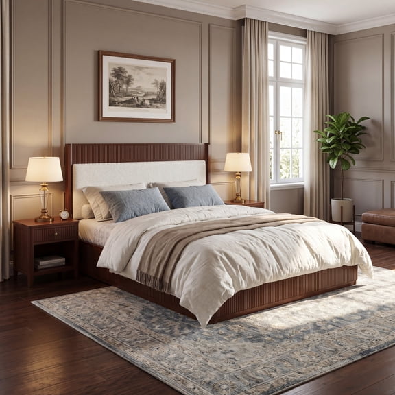 Christopher Knight Home Modern Upholstered Bed Frame with Curved Side Headboard, Queen, Brown Off White