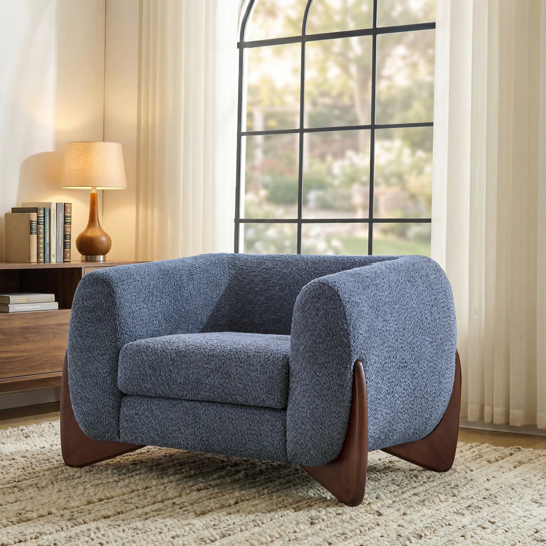 Christopher Knight Home Modern Upholstered Boucle Accent Arm Chair with Solid Wood Frame, Blue