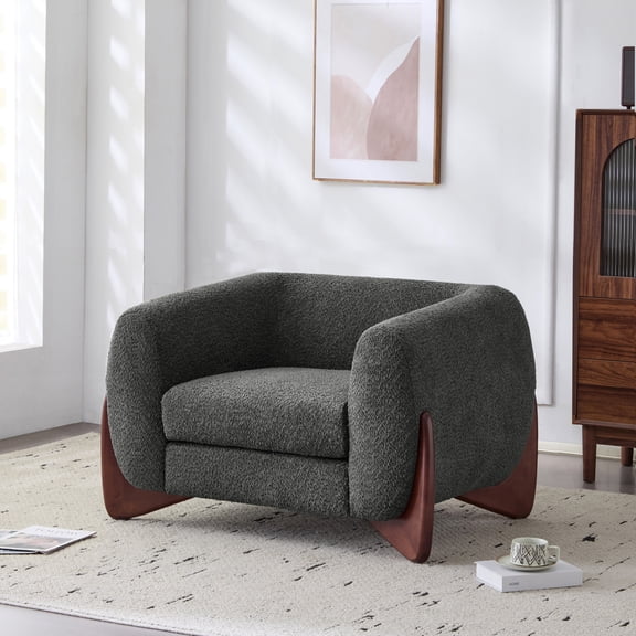 Christopher Knight Home Modern Upholstered Boucle Accent Arm Chair with Solid Wood Frame, Dark Gray