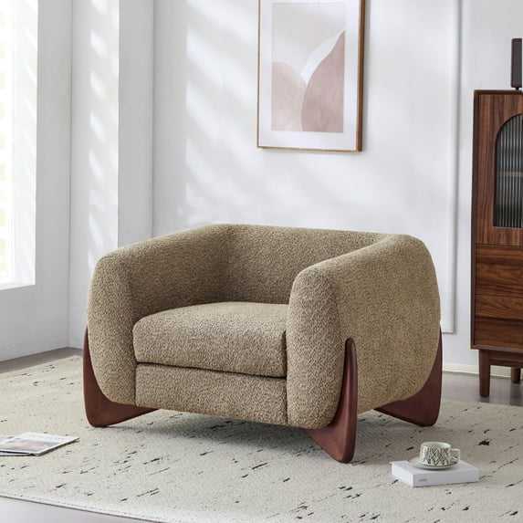 Christopher Knight Home Modern Upholstered Boucle Accent Arm Chair with Solid Wood Frame, Light Brown