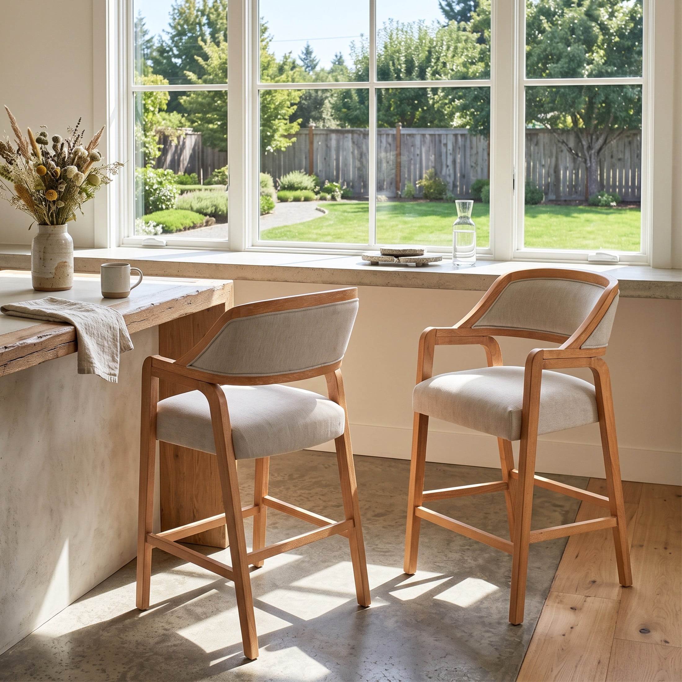 Christopher Knight Home Modern Upholstered Counter Stools, Rubberwood Frame, Natural, Set of 2