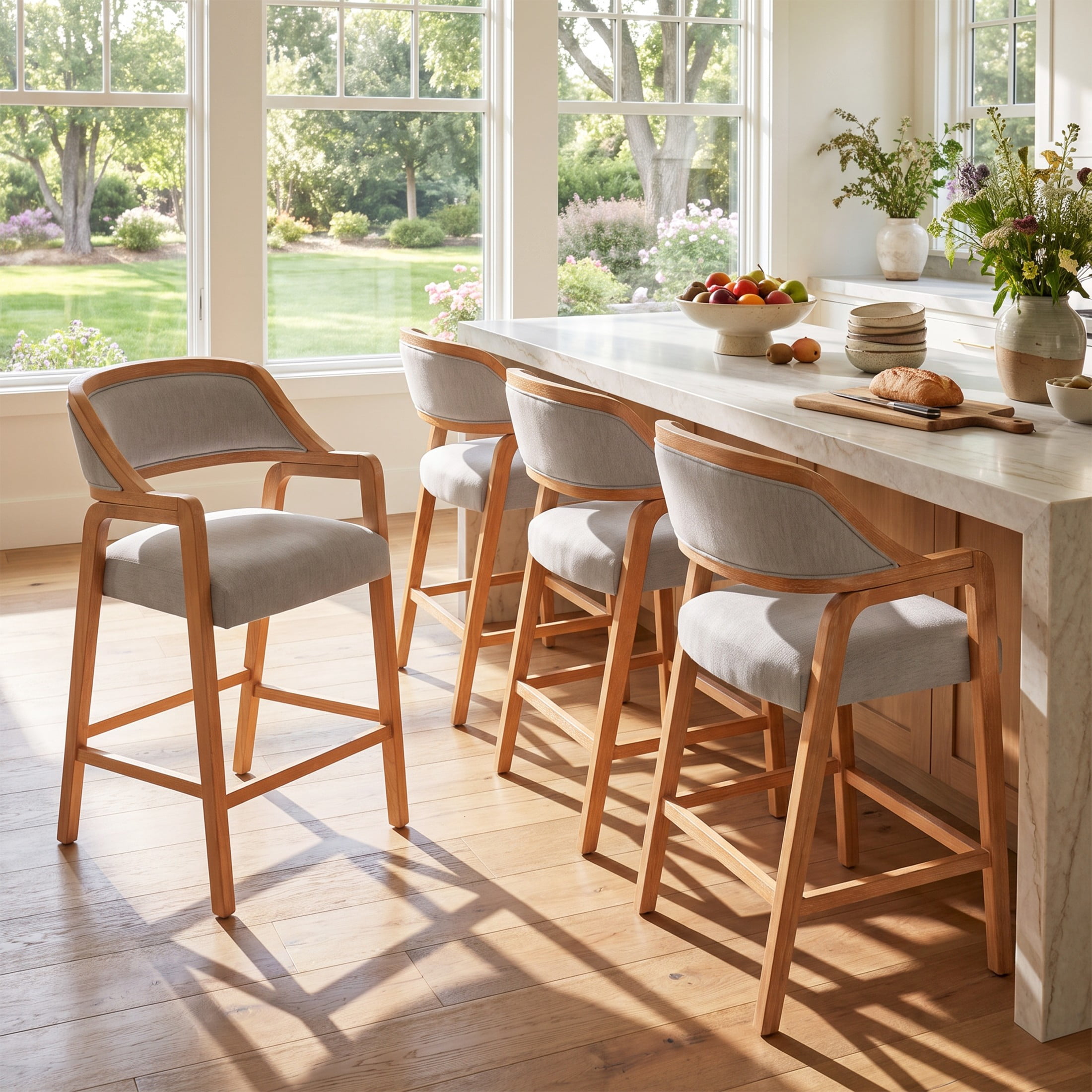 Christopher Knight Home Modern Upholstered Counter Stools, Rubberwood Frame, Natural, Set of 4