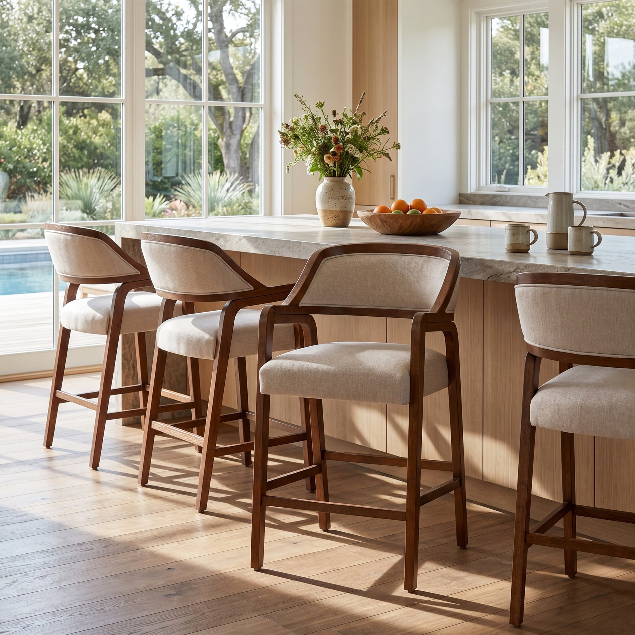 Christopher Knight Home Modern Upholstered Counter Stools, Rubberwood Frame, Walnut, Set of 4