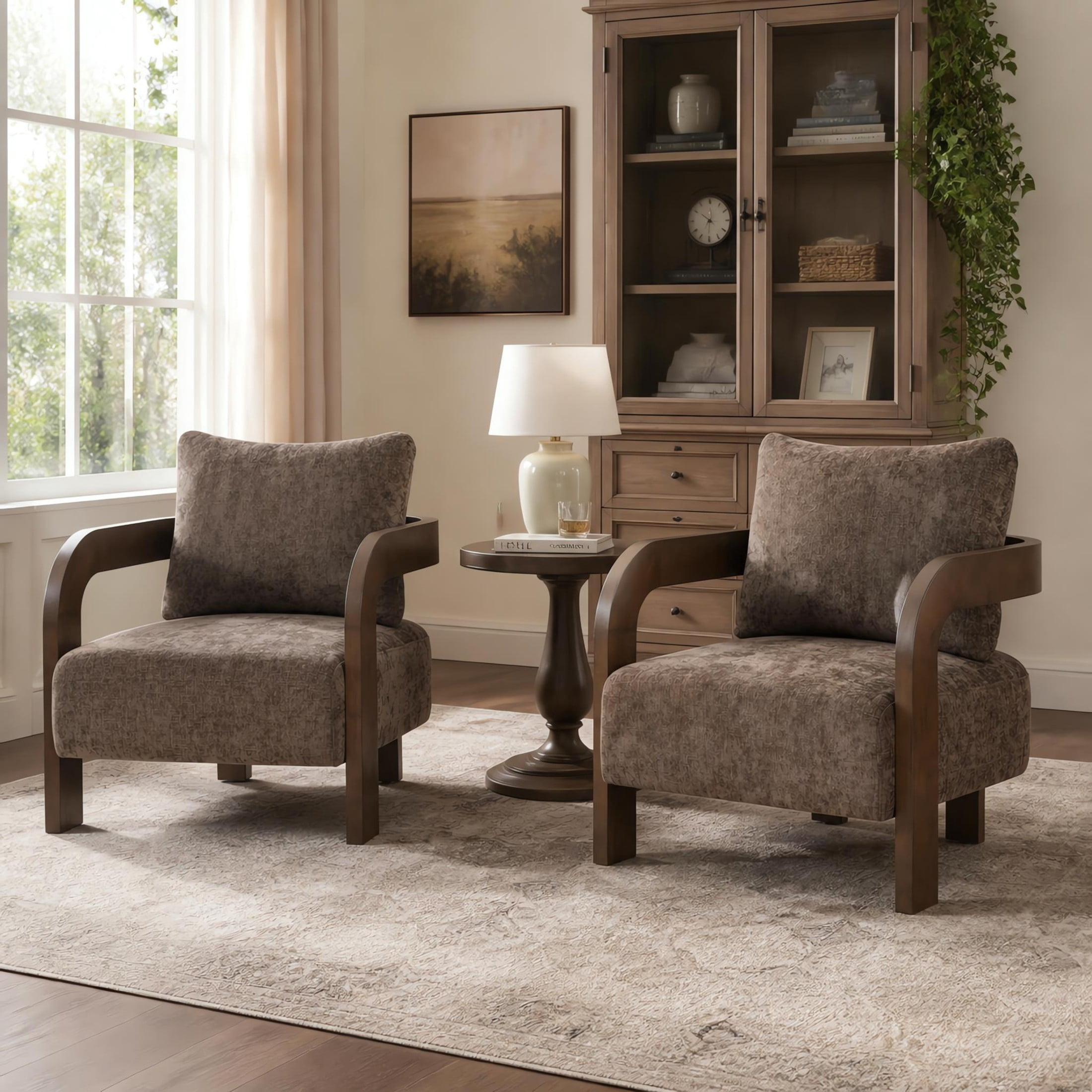 Christopher Knight Home Modern Upholstered Curved Accent Chair with Square Loose Back Pillow, Brown, Set of 2