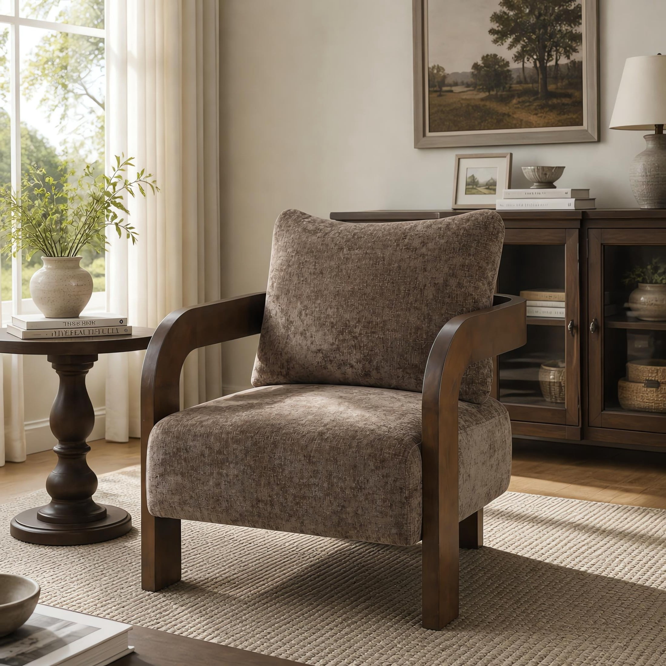 Christopher Knight Home Modern Upholstered Curved Accent Chair with Square Loose Back Pillow, Brown