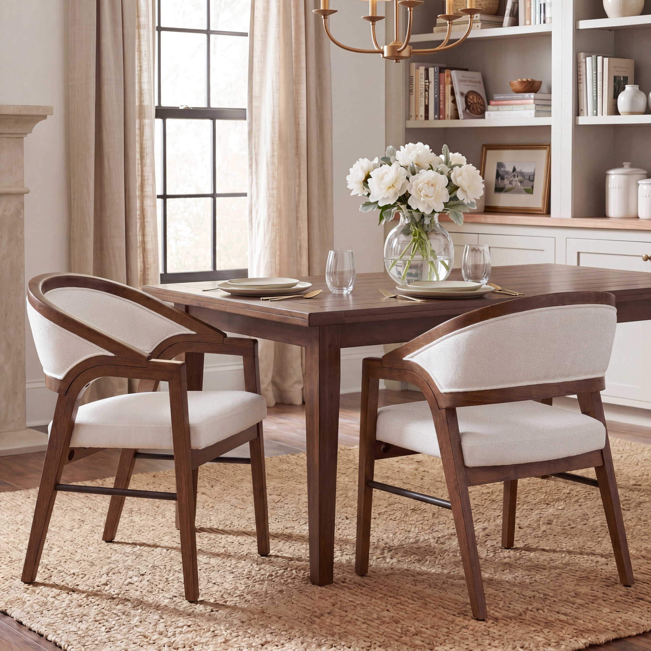 Christopher Knight Home Modern Upholstered Dining Chairs, Solid Wood Frame, Walnut+White, Set of 2