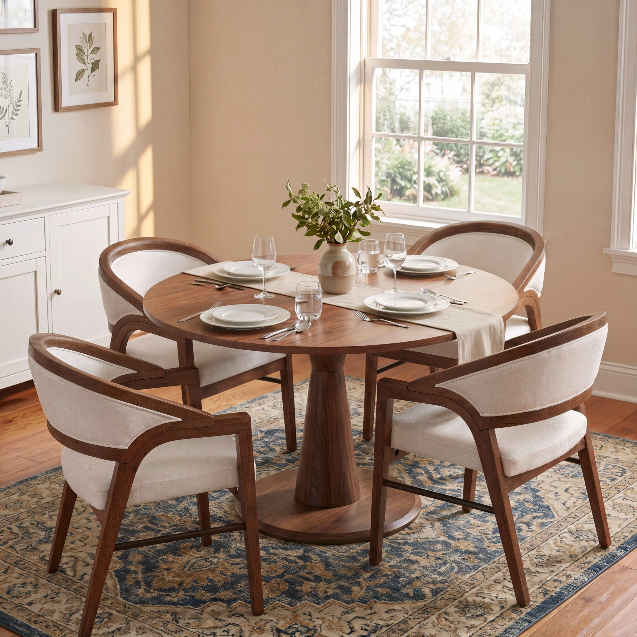 Christopher Knight Home Modern Upholstered Dining Chairs, Solid Wood Frame, Walnut+White, Set of 4