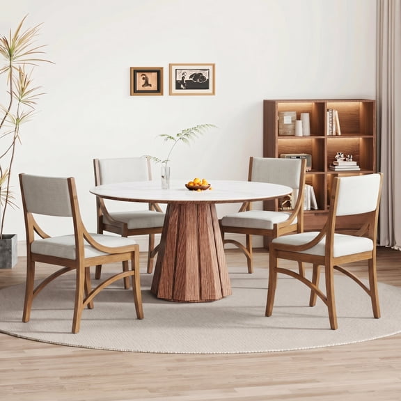 Christopher Knight Home Modern Upholstered Dining Chairs with Curved Back, Walnut+Beige, Set of 4