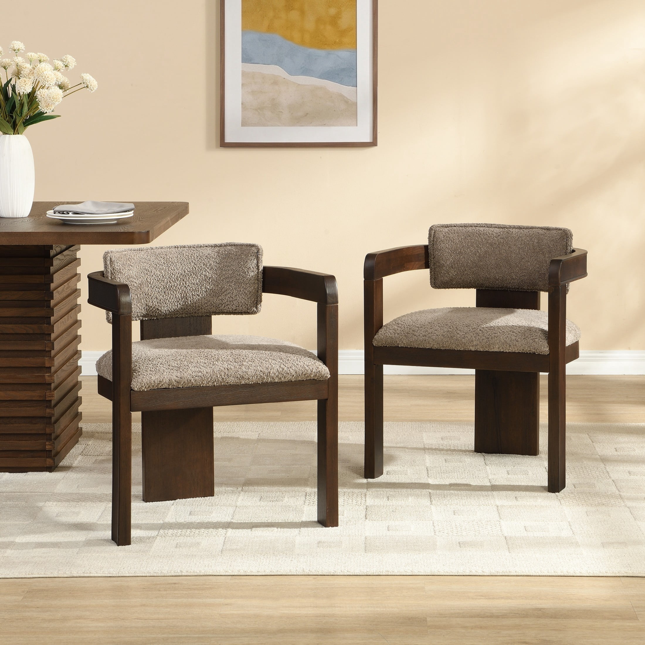 Christopher Knight Home Modern Upholstered Dining Chairs with Curved U-Back, Espresso+Taupe, Set of 2