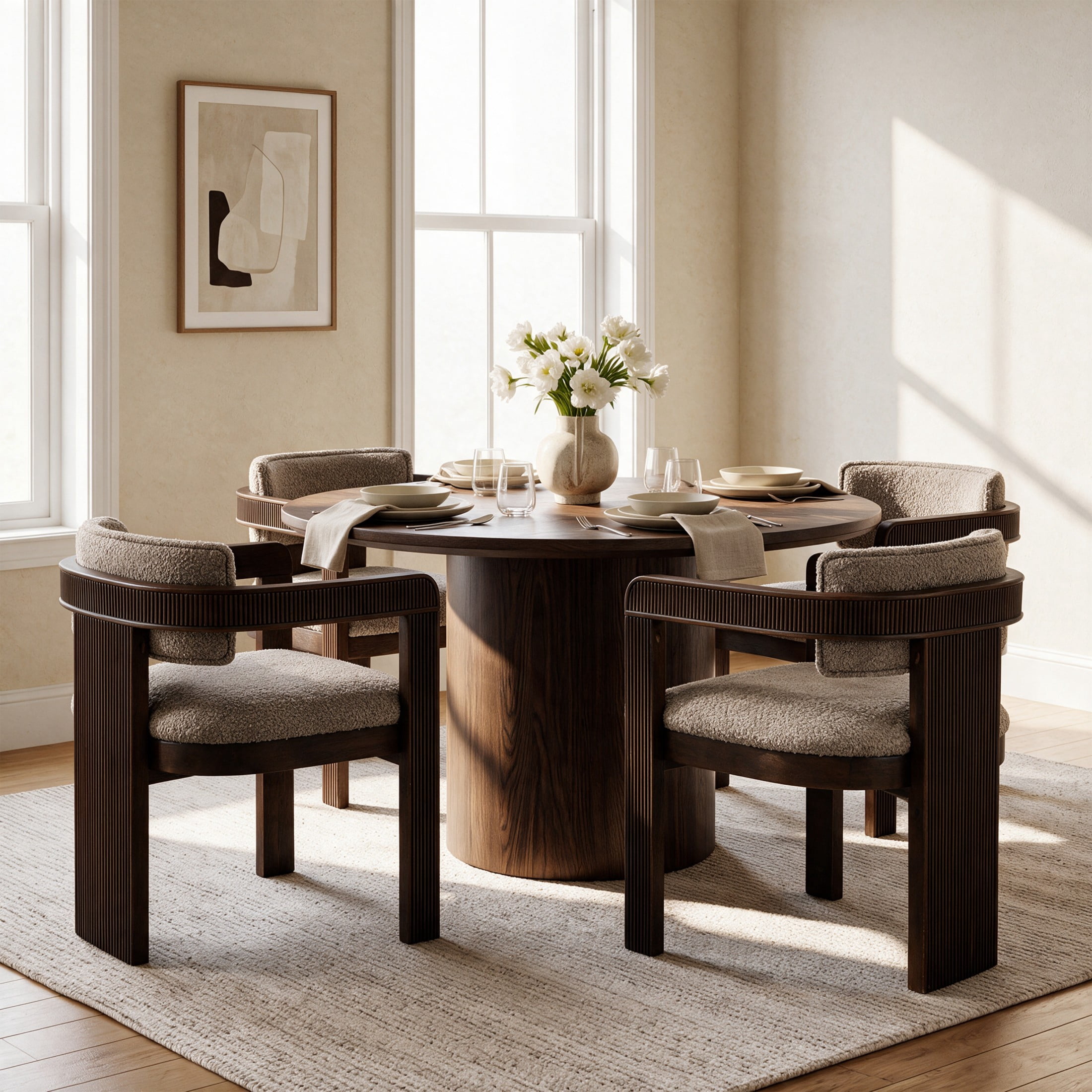 Christopher Knight Home Modern Upholstered Dining Chairs with Curved U-Back, Espresso+Taupe, Set of 4