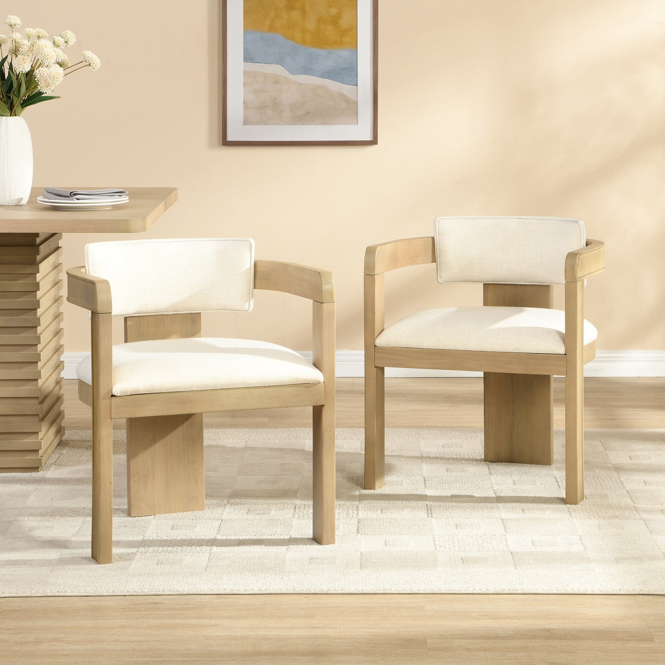 Christopher Knight Home Modern Upholstered Dining Chairs with Curved U-Back, Light Ash+Beige, Set of 2