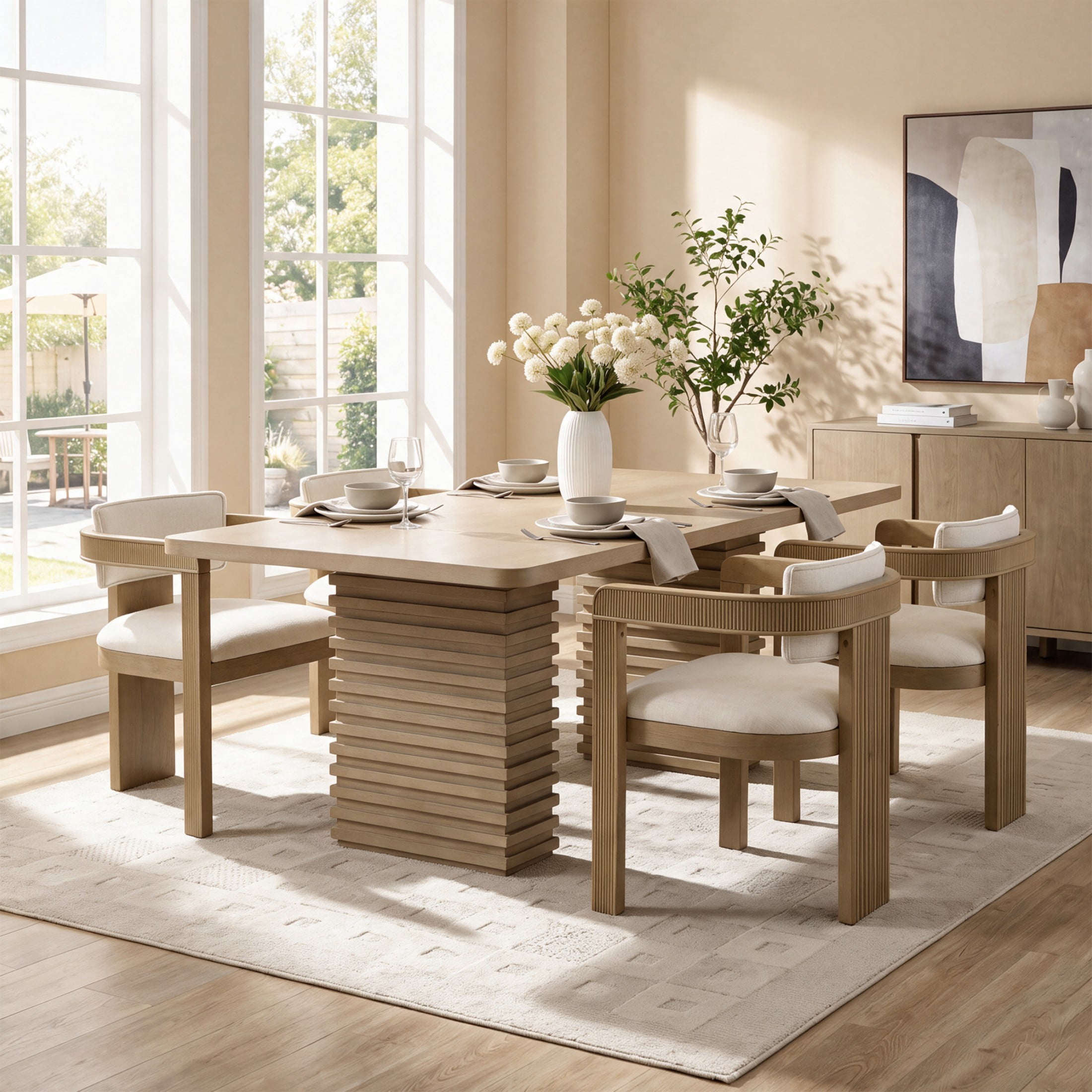 Christopher Knight Home Modern Upholstered Dining Chairs with Curved U-Back, Light Ash+Beige, Set of 4