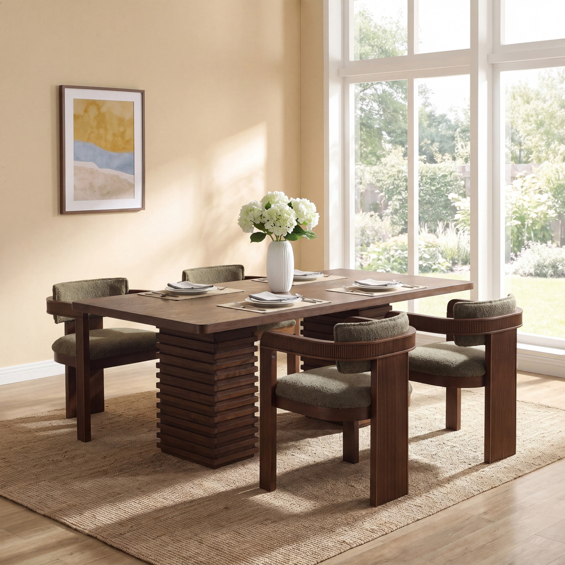 Christopher Knight Home Modern Upholstered Dining Chairs with Curved U-Back, Walnut+Green, Set of 4