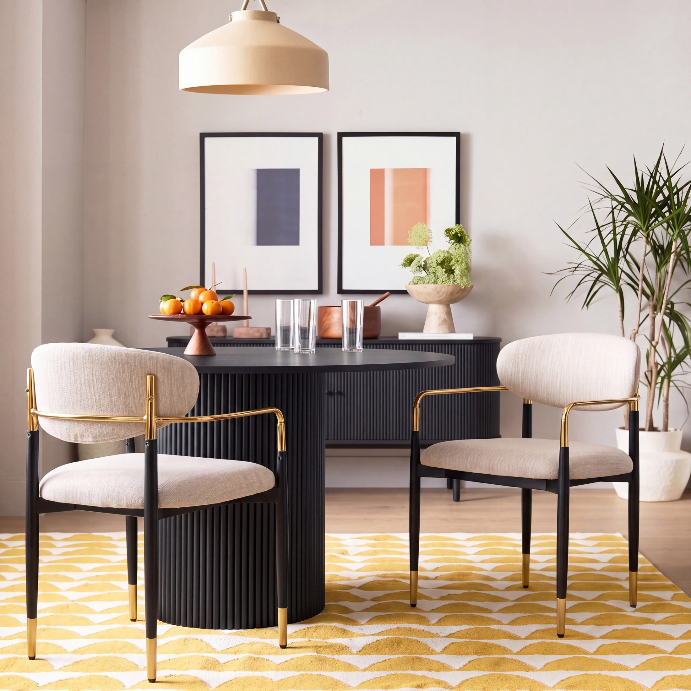 Christopher Knight Home Modern Upholstered Dining Chairs with Iron Frame, Black+Gold+Beige, Set of 2