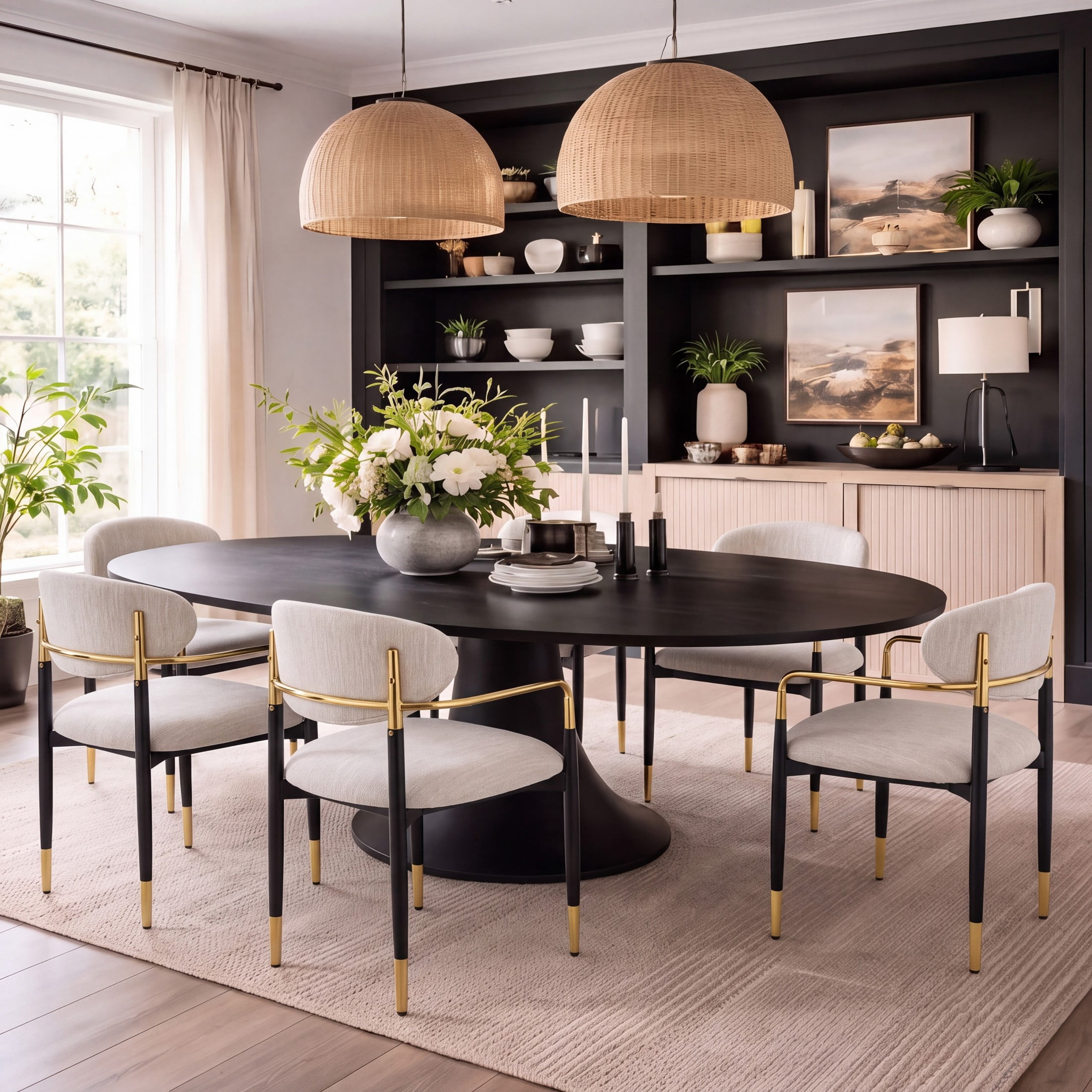 Christopher Knight Home Modern Upholstered Dining Chairs with Iron Frame, Black+Gold+Beige, Set of 6