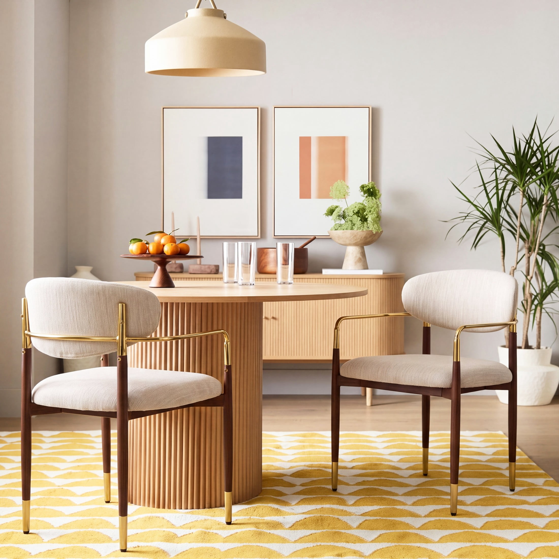 Christopher Knight Home Modern Upholstered Dining Chairs with Iron Frame, Walnut+Gold+Beige, Set of 2