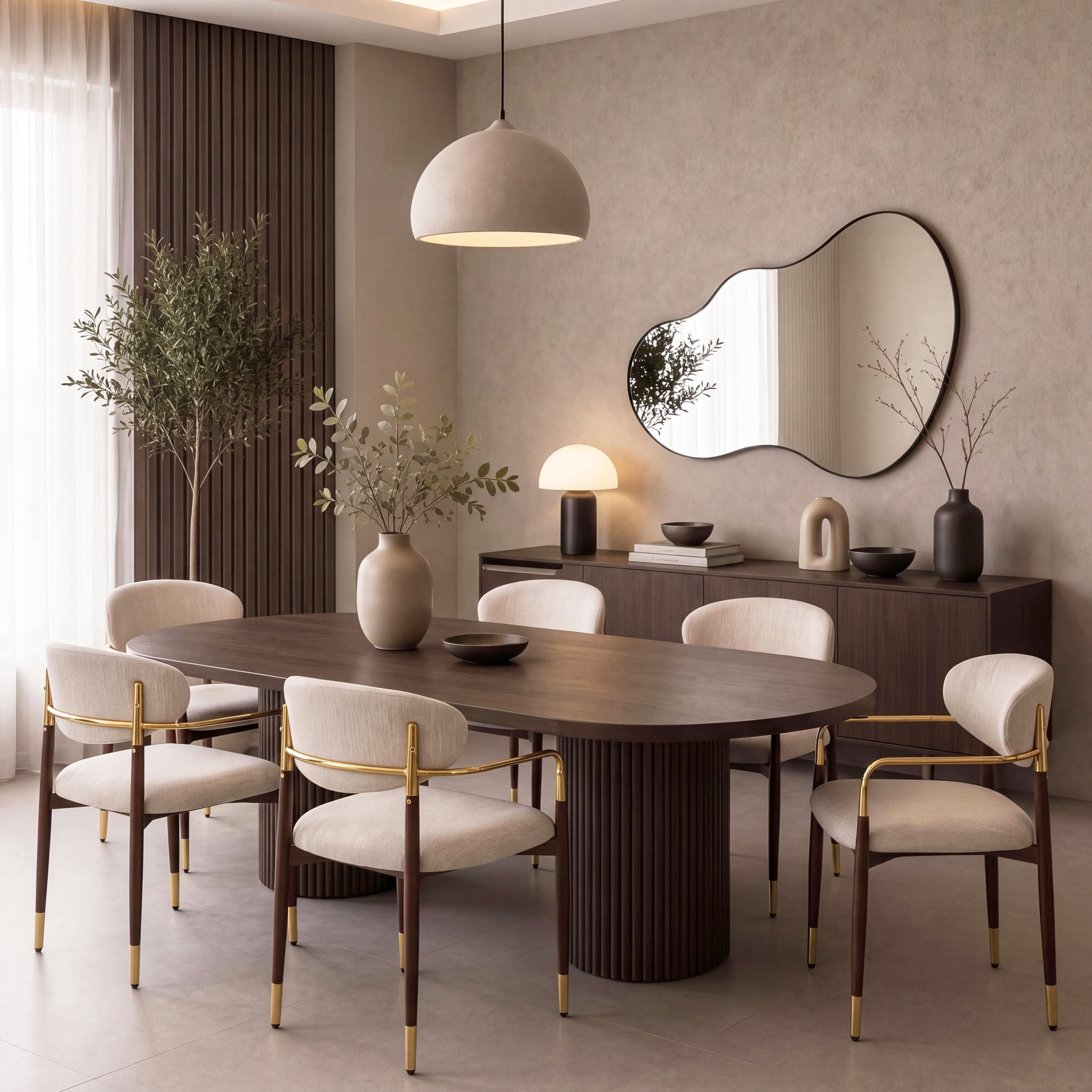 Christopher Knight Home Modern Upholstered Dining Chairs with Iron Frame, Walnut+Gold+Beige, Set of 6
