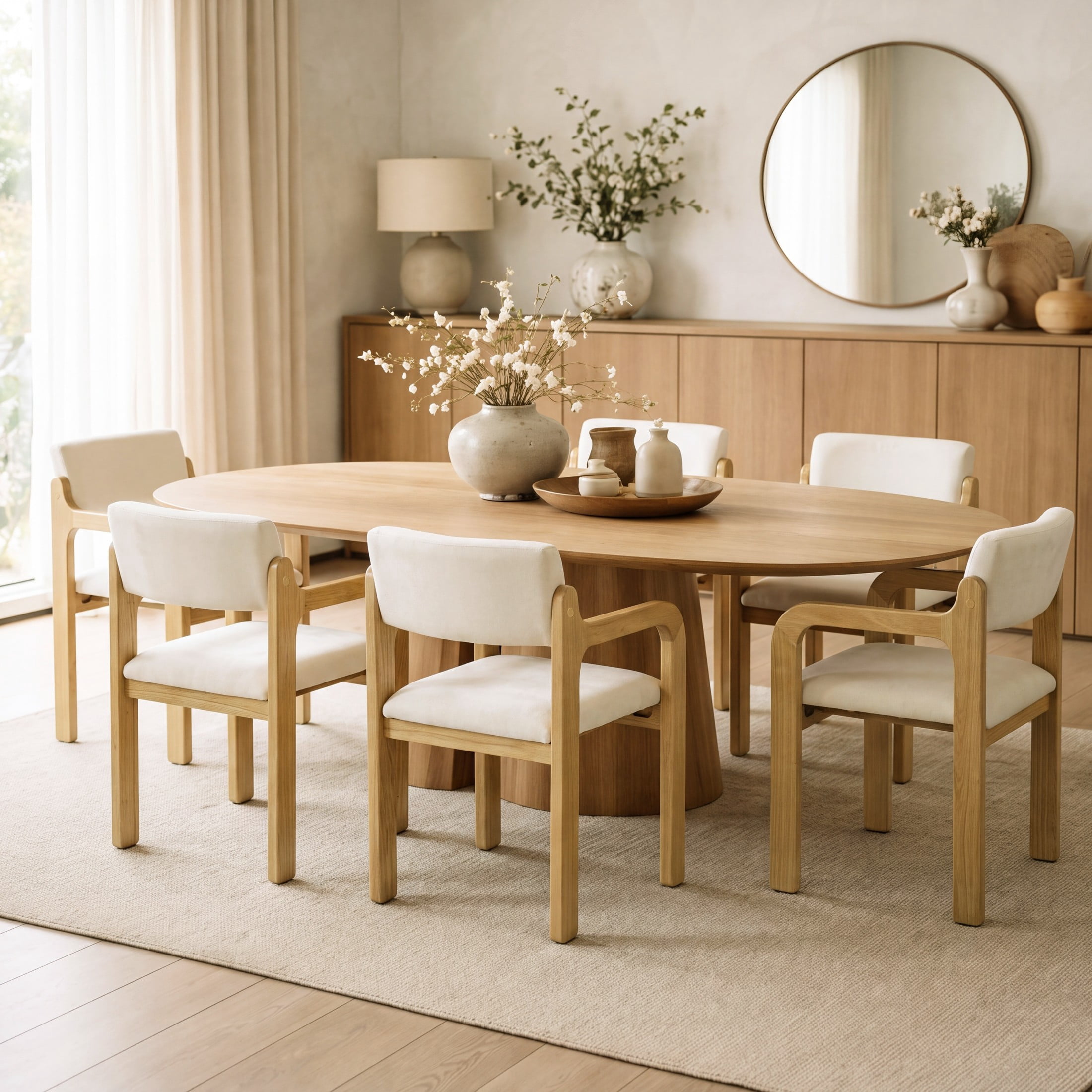 Christopher Knight Home Modern Upholstered Dining Chairs with Wood Frame, Natural+Beige, Set of 6