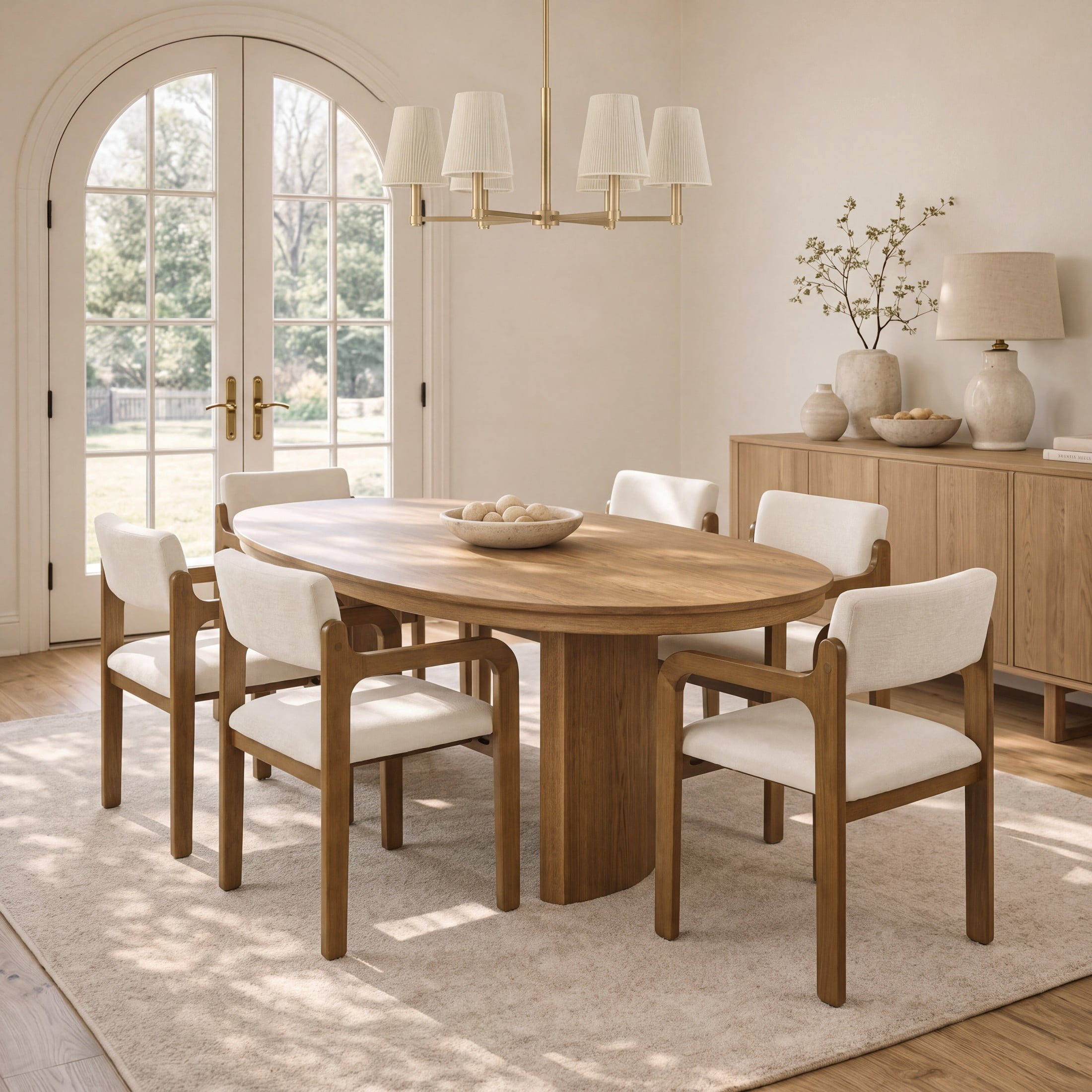 Christopher Knight Home Modern Upholstered Dining Chairs with Wood Frame, Walnut+Beige, Set of 6
