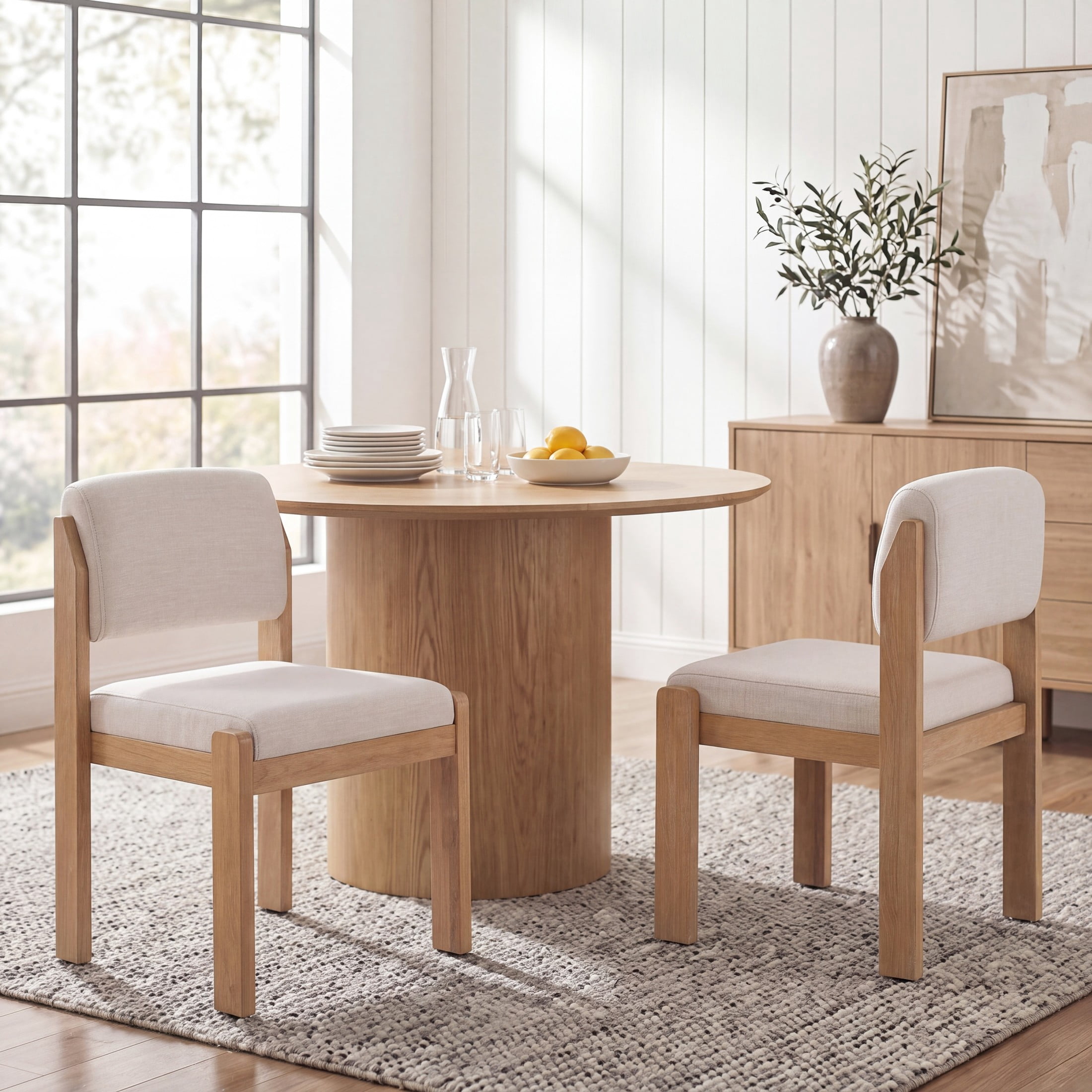 Christopher Knight Home Modern Upholstered Dining Side Chairs, Wood Frame, Natural+Beige, Set of 2
