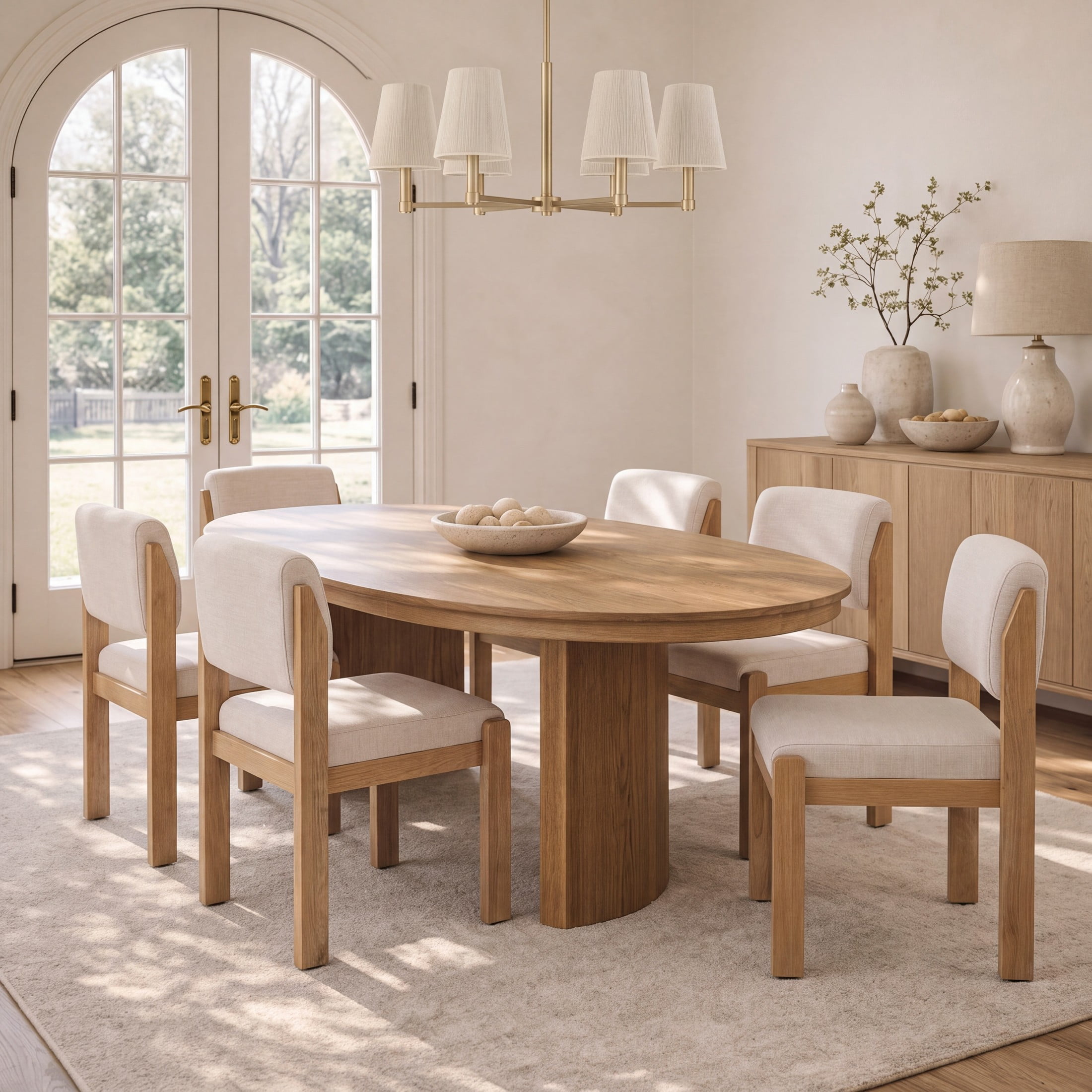 Christopher Knight Home Modern Upholstered Dining Side Chairs, Wood Frame, Natural+Beige, Set of 6