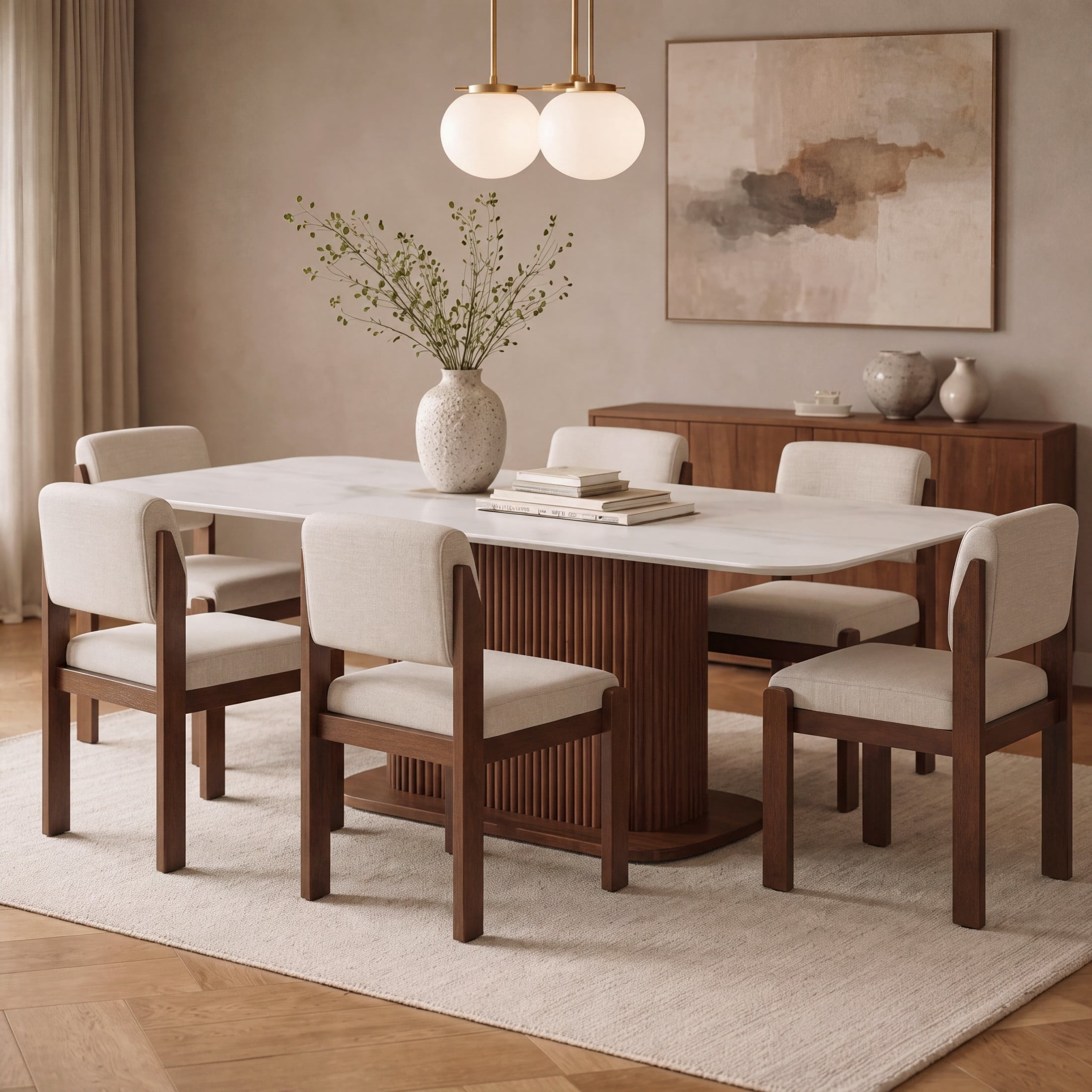 Christopher Knight Home Modern Upholstered Dining Side Chairs, Wood Frame, Walnut+Beige, Set of 6