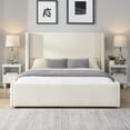 thumbnail image 1 of Christopher Knight Home Modern Upholstered Queen Bed Frame with Wingback Headboard, White, 1 of 9