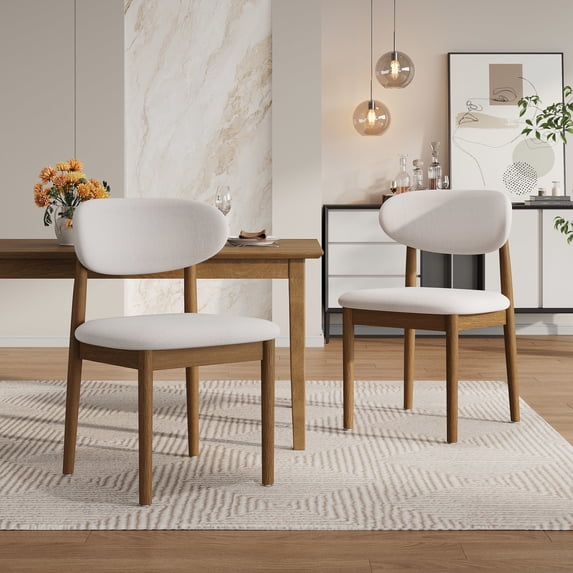 Christopher Knight Home Modern Upholstery Dining Side Chairs, Curved Back, Wood Frame, Walnut+Beige, Set of 2