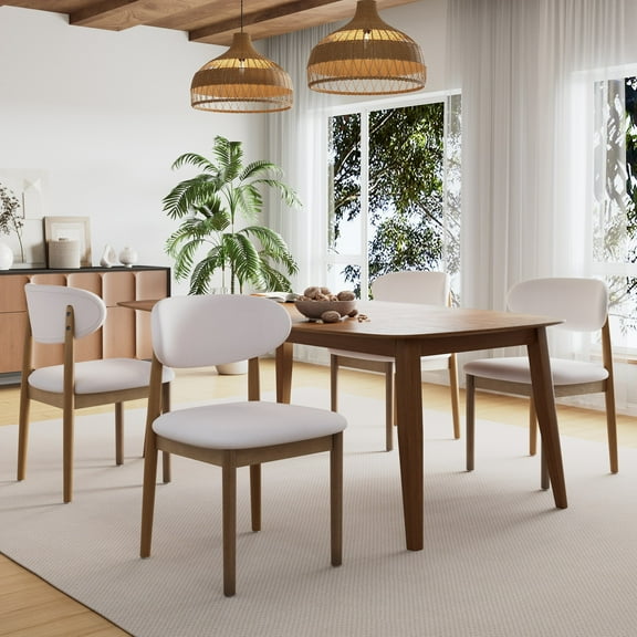 Christopher Knight Home Modern Upholstery Dining Side Chairs, Curved Back, Wood Frame, Walnut Beige, Set of 4