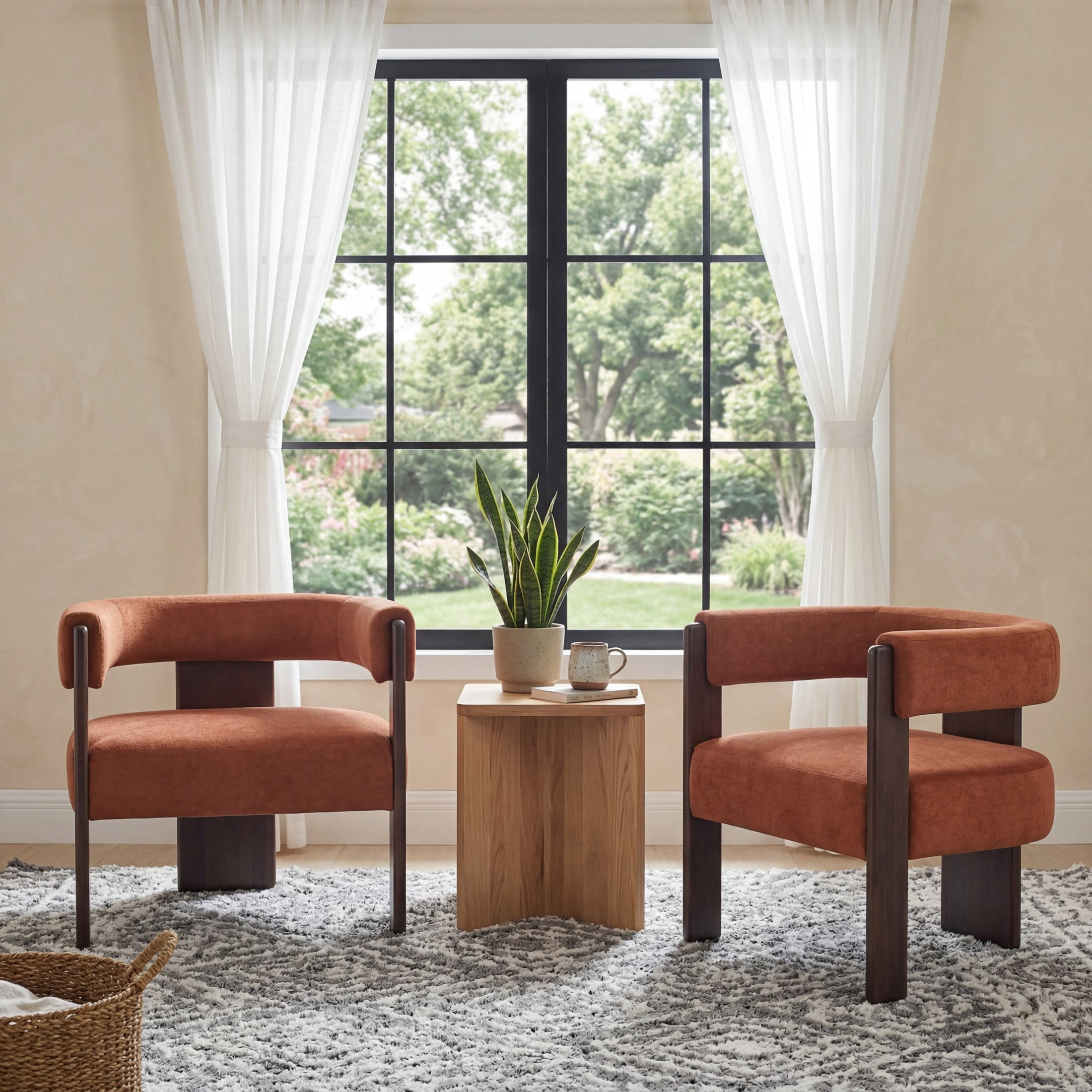 Christopher Knight Home Modern Velvet Upholstered Accent Armchair with Barrel Back, Wood Legs, Burnt Orange, Set of 2