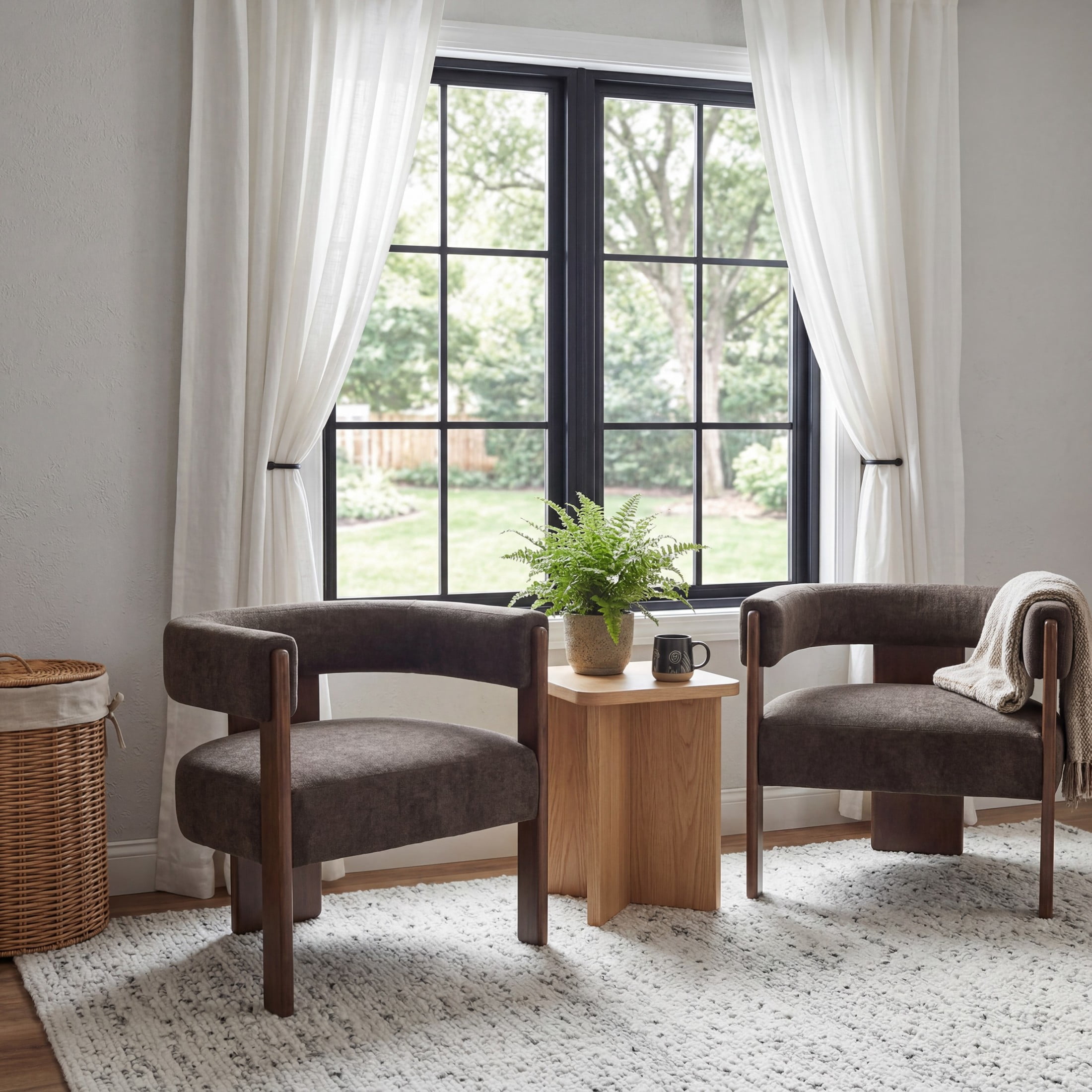 Christopher Knight Home Modern Velvet Upholstered Accent Armchair with Barrel Back, Wood Legs, Dark Brown, Set of 2