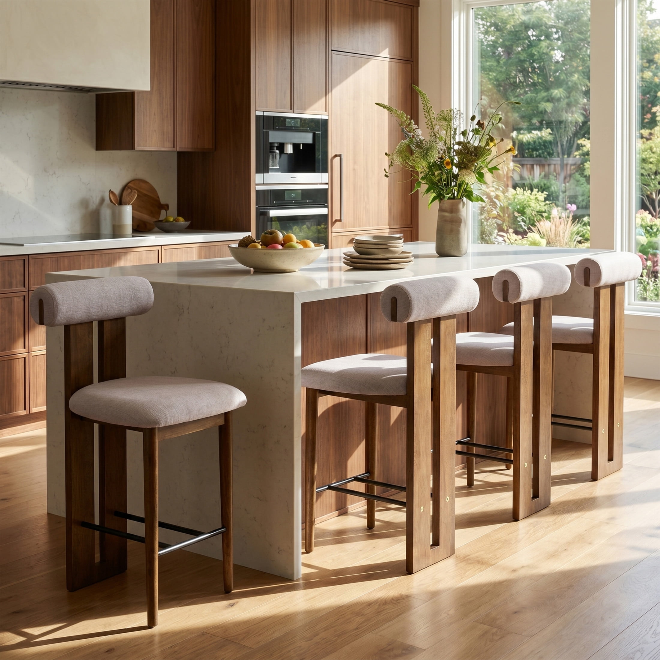 Christopher Knight Home Modern Wooden Counter Stool with Split-Back, Ivory Upholstery, Set of 4