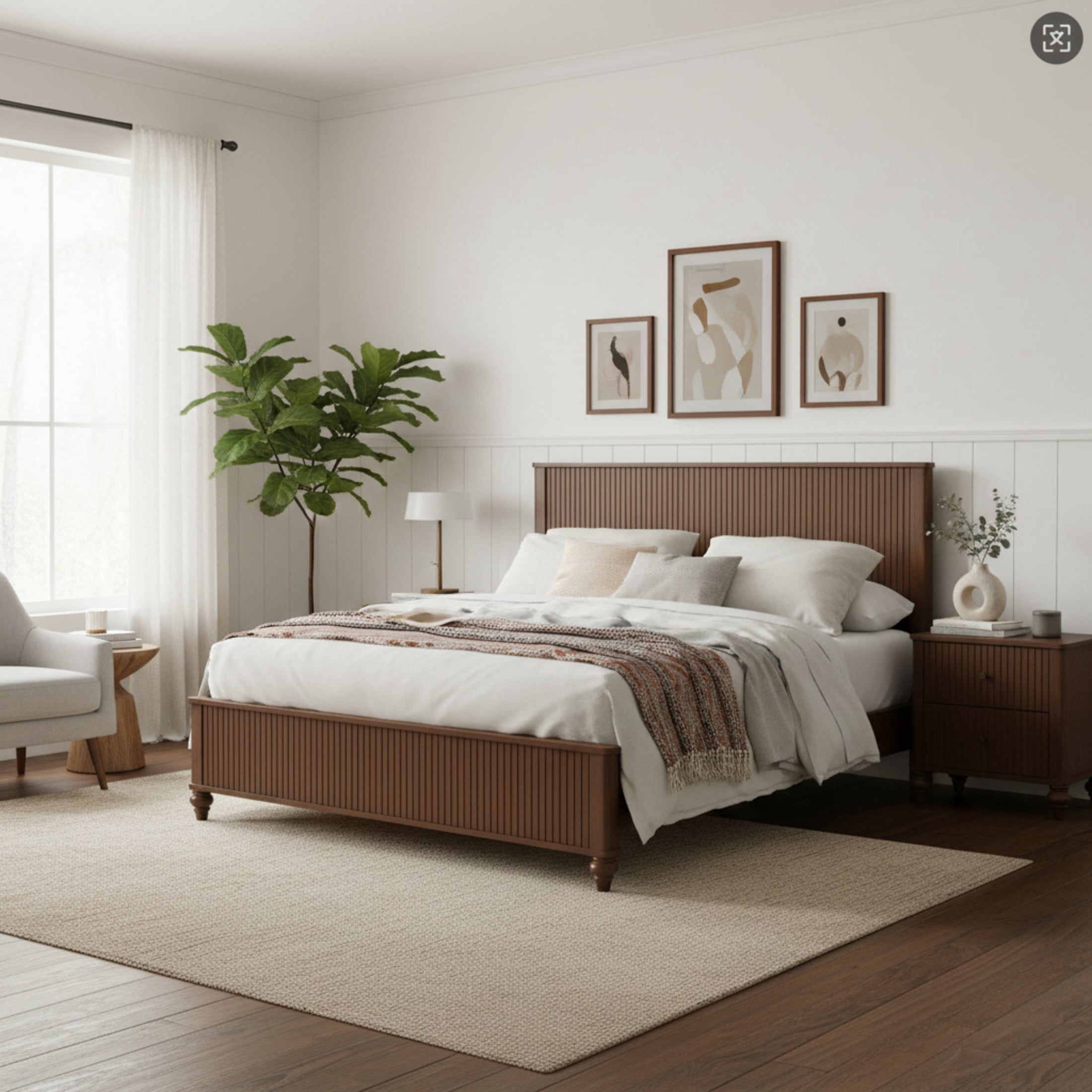 Christopher Knight Home Modern Wooden Queen Bed Frame with Grooved Headboard and Footboard, Walnut