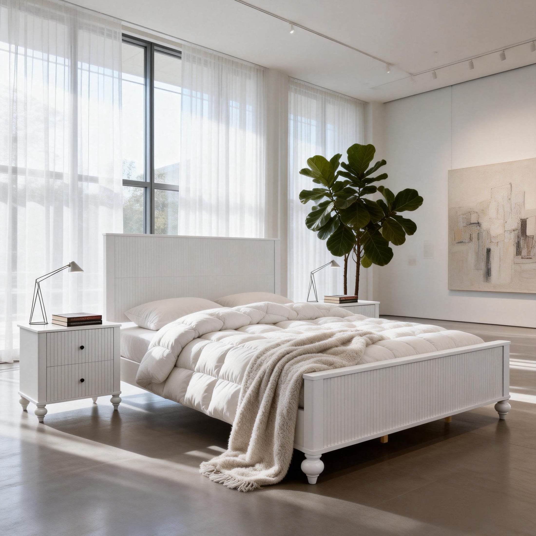 Christopher Knight Home Modern Wooden Queen Bed Frame with Grooved Headboard and Footboard, White