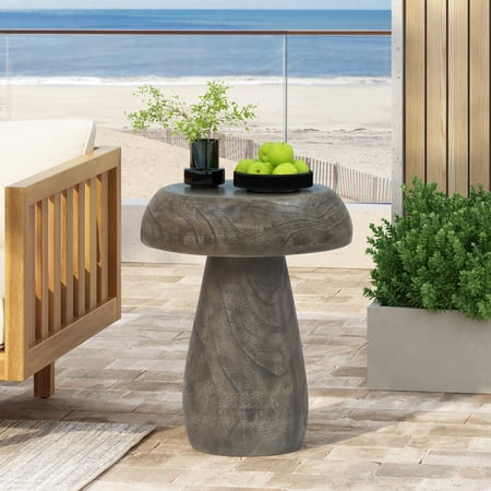 Christopher Knight Home Mushroom MGO Side Table, 20.5" Tall Round Accent Table, Grey