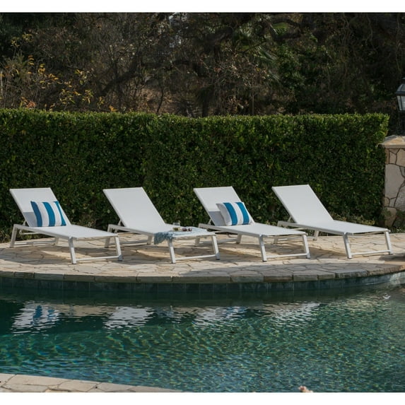 Christopher Knight Home Myers Outdoor Aluminum Mesh Chaise Lounge (Set of 4) by White
