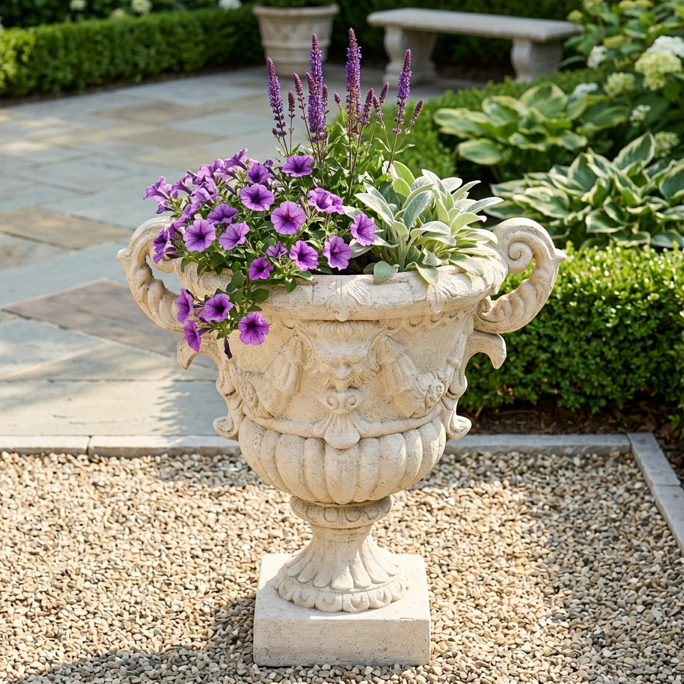 Christopher Knight Home Mythological Relief Urn Planter with Ornate Scroll Handles, Antique White
