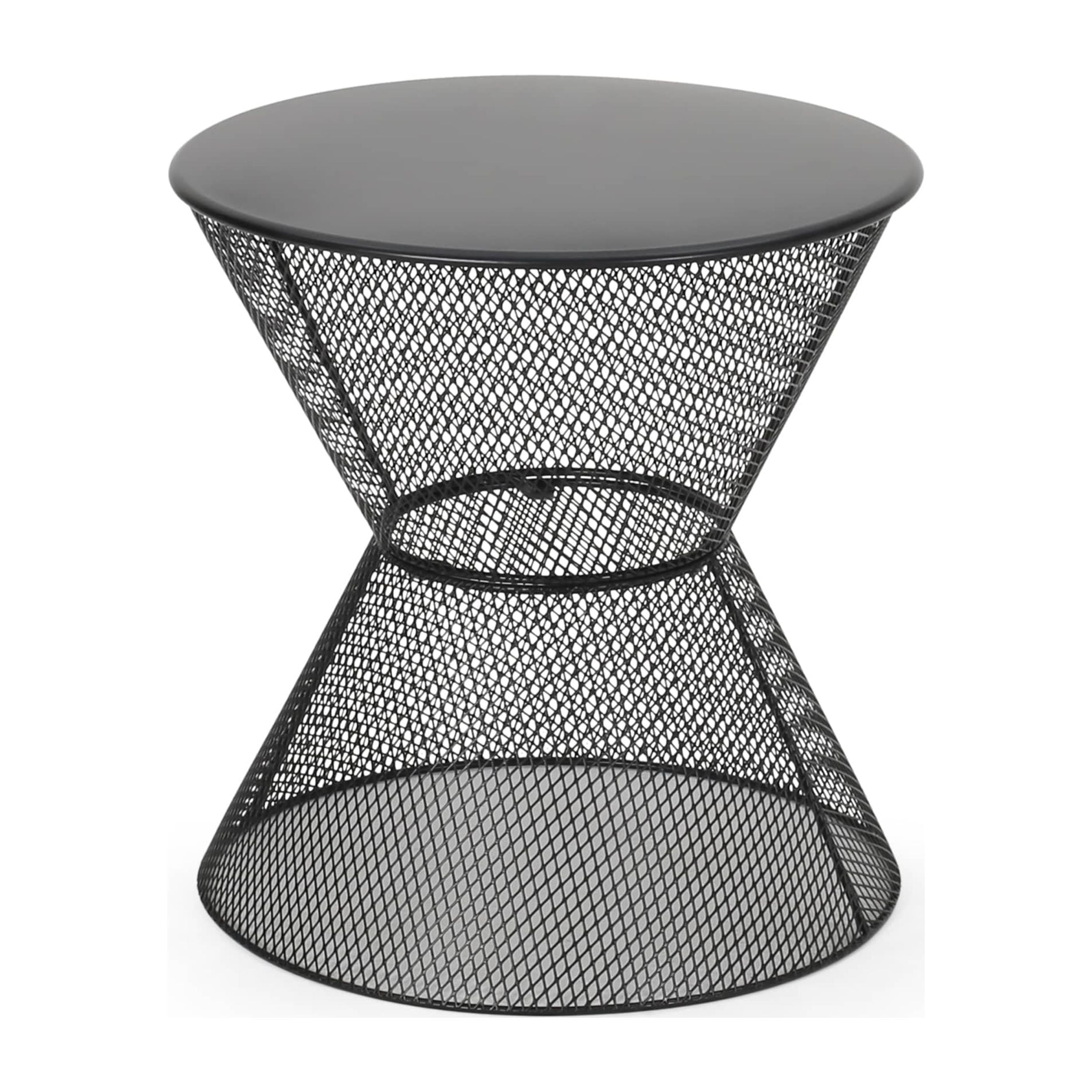 Nevada Matte Black Iron Hourglass Outdoor Side Table