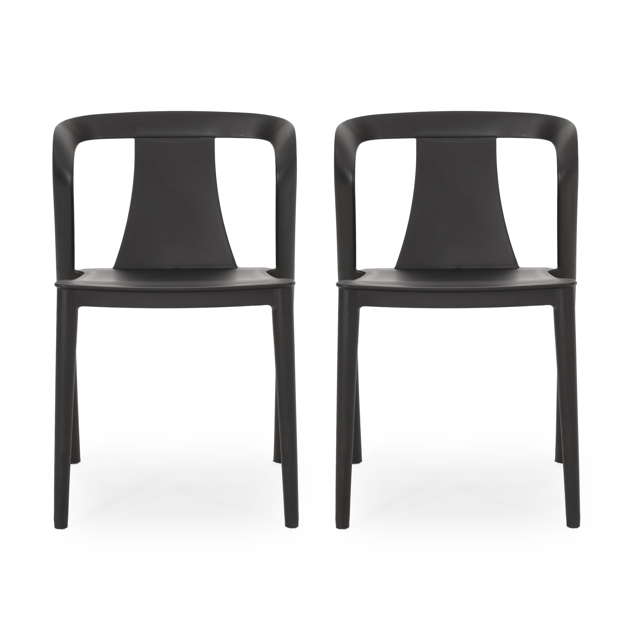 Black Polypropylene Resin Outdoor Stacking Dining Chairs, Set of 2