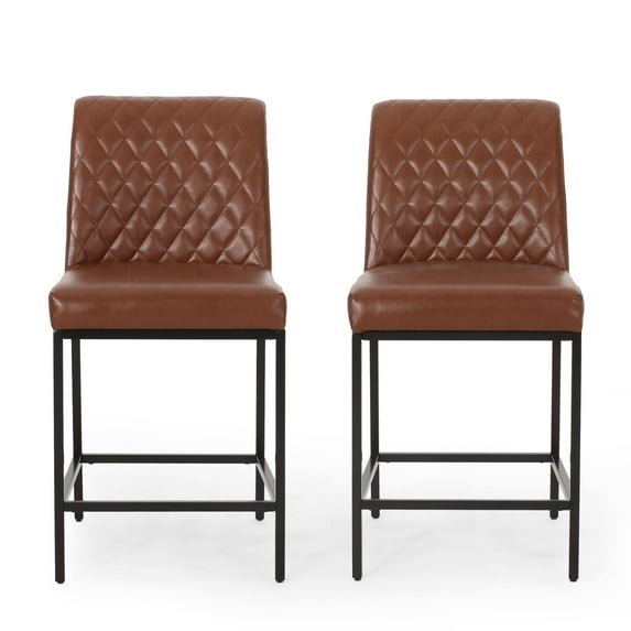Christopher Knight Home Osgood Contemporary Diamond Stitch Counter Stools (Set of 2) by Cognac Brown + Black