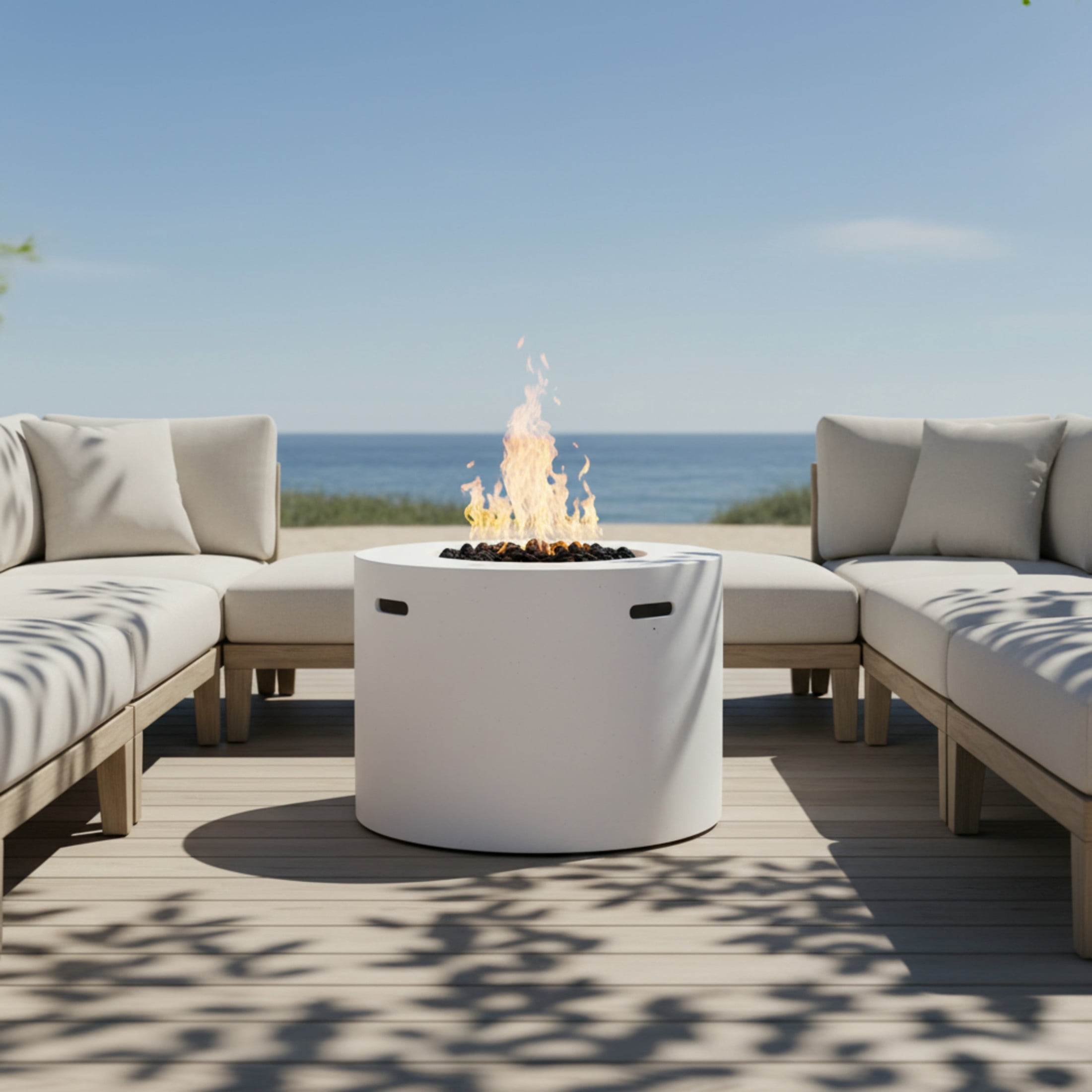 Christopher Knight Home Outdoor 31" Lightweight Concrete Round Gas Burning Fire Pit, White