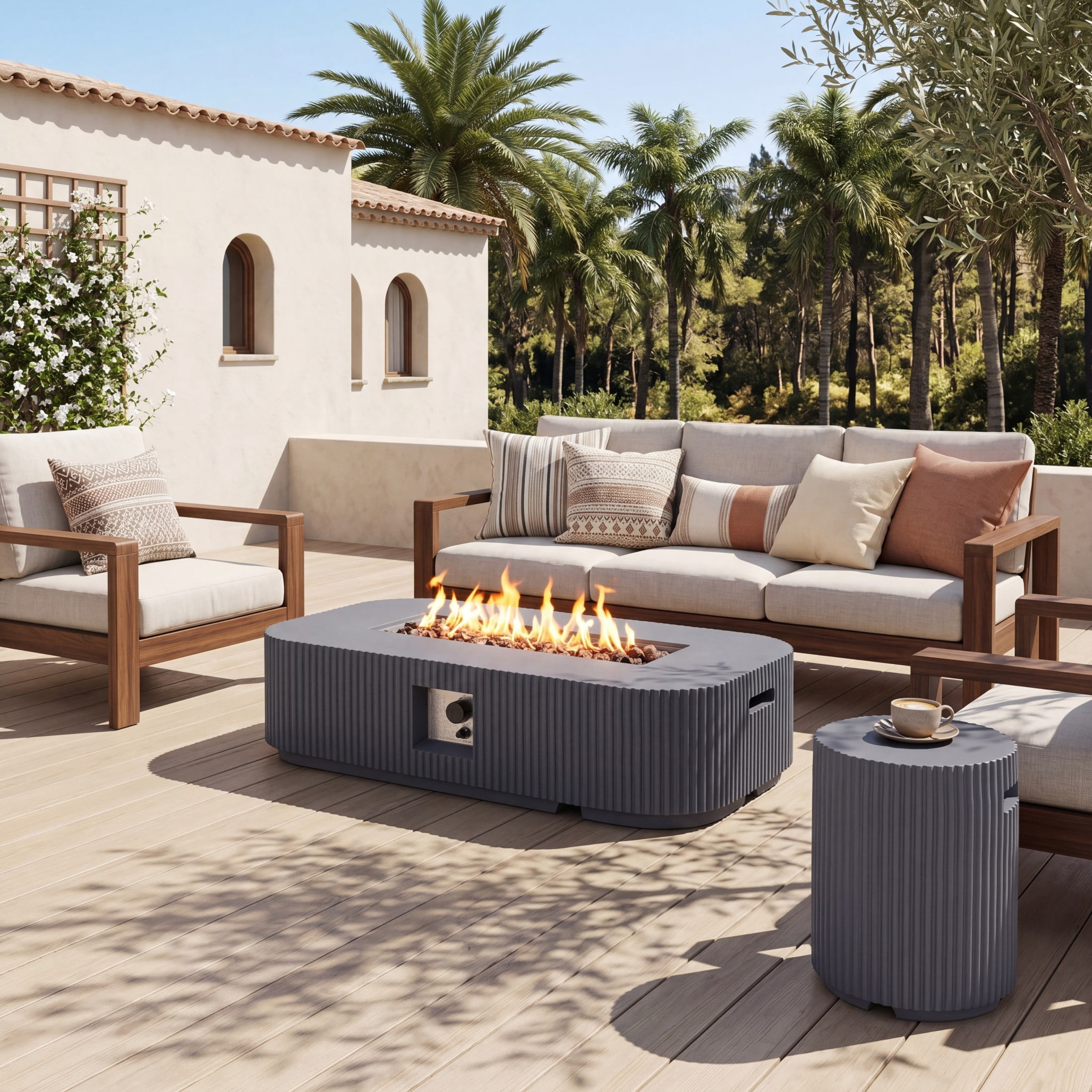 Christopher Knight Home Outdoor 50,000 BTU Propane Rectangular Fire Pit Table with Tank Holder, Gray