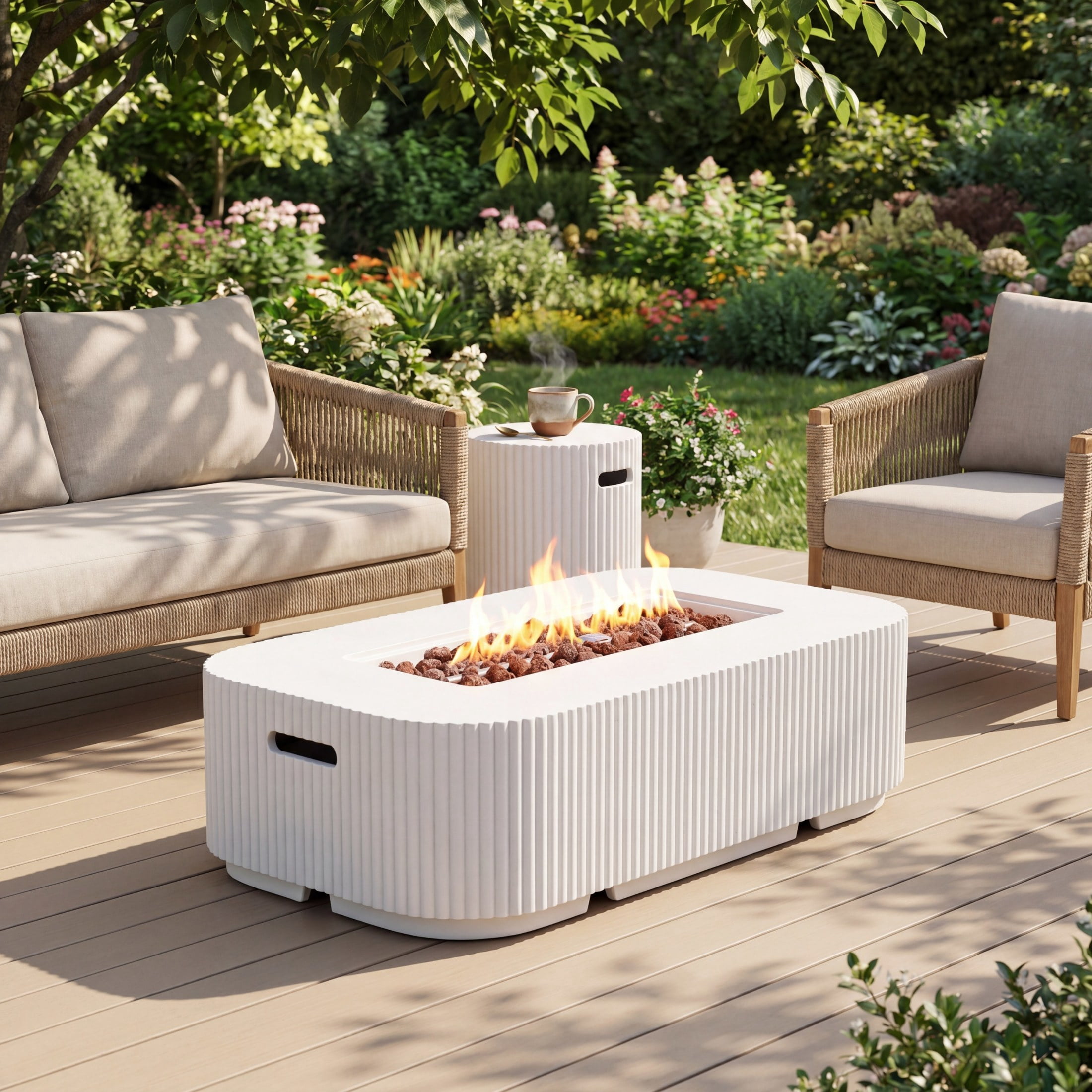 Christopher Knight Home Outdoor 50,000 BTU Propane Rectangular Fire Pit Table with Tank Holder, White