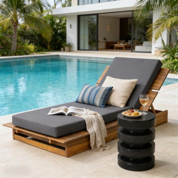 Christopher Knight Home Outdoor Acacia Wood Chaise Lounge, 3-Position Adjustable Backrest, Teak