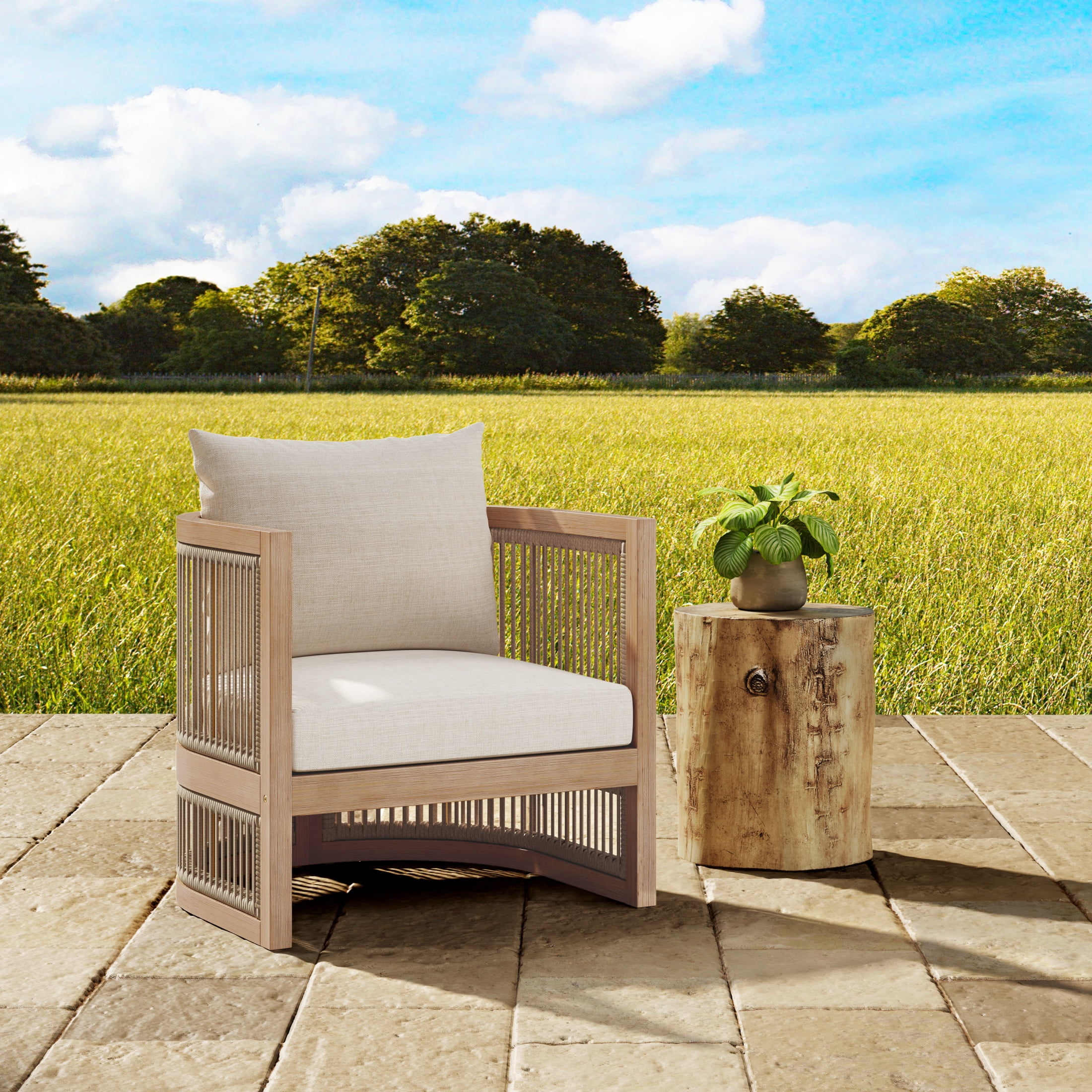 Christopher Knight Home Outdoor Acacia Wood Club Chair Set with Cushions and MGO Side Table, Light Teak+Beige